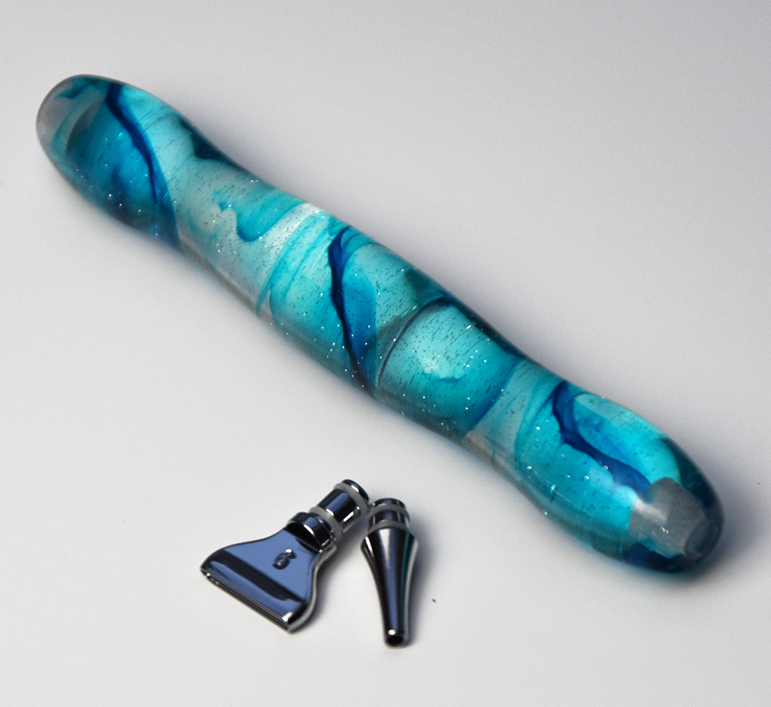 Premium Diamond Painting Stift „Ocean Swirl“ mit zwei Metallaufsätzen in Silber | Zum Stecken