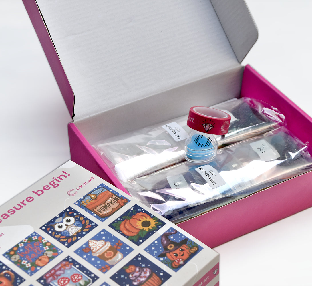 Diamond Painting Herbst Mini Set mit Harzsteinen, Washi Tape und Wachs als Set
