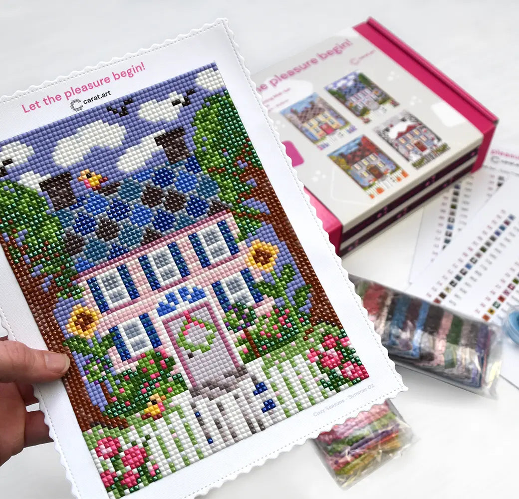 Diamond Painting Set mit 4-Jahreszeiten-Motive als Begleiter durch das Jahr mit der fertigen Leinwand zum Sommer