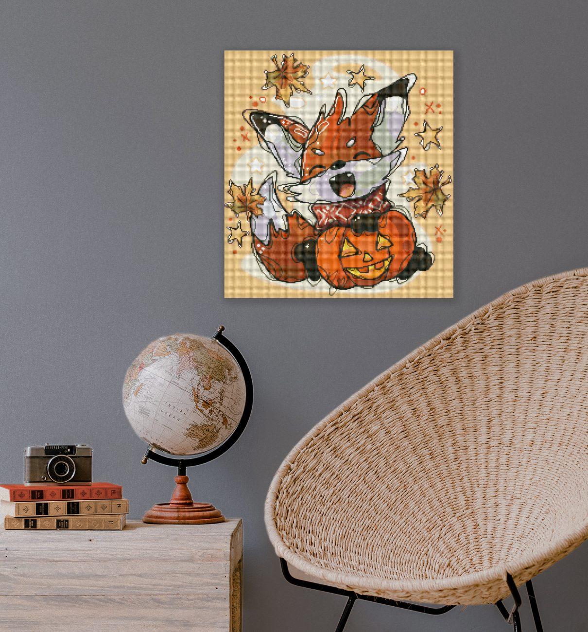 Diamond Painting Fuchs mit Herbstmotiv als Wandbild