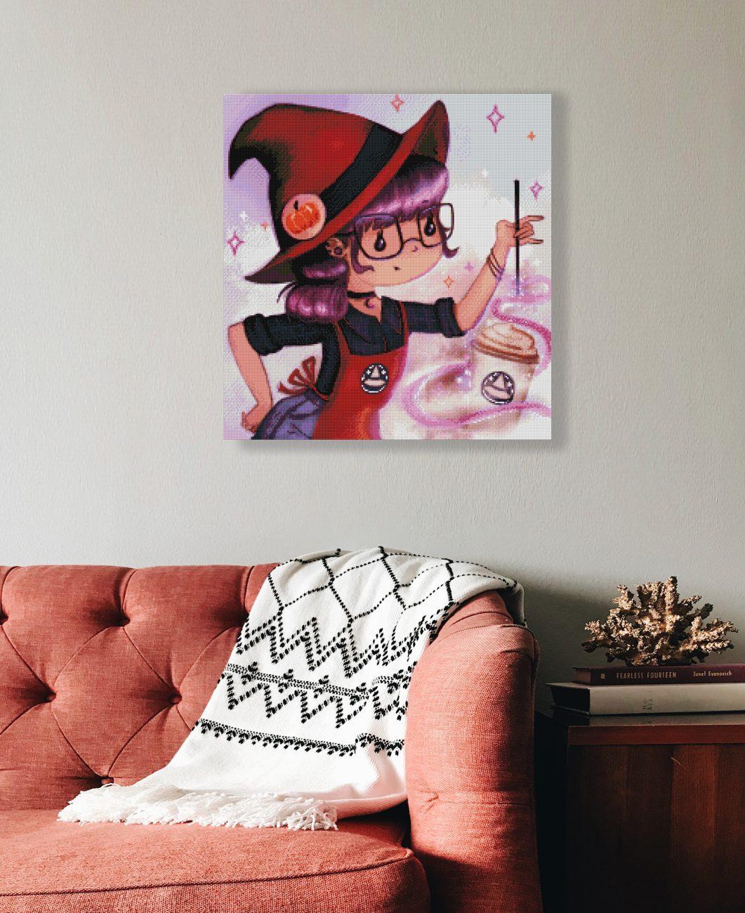 Kaffee Hexe Diamond Painting Deko für Wohnzimmer, Hobbyraum oder Kreativecke