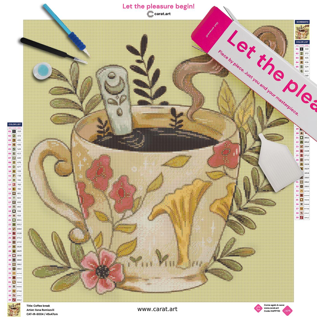 Diamond Painting Kaffee Motiv als Premium Set inklusive Leinwand und Zubehör