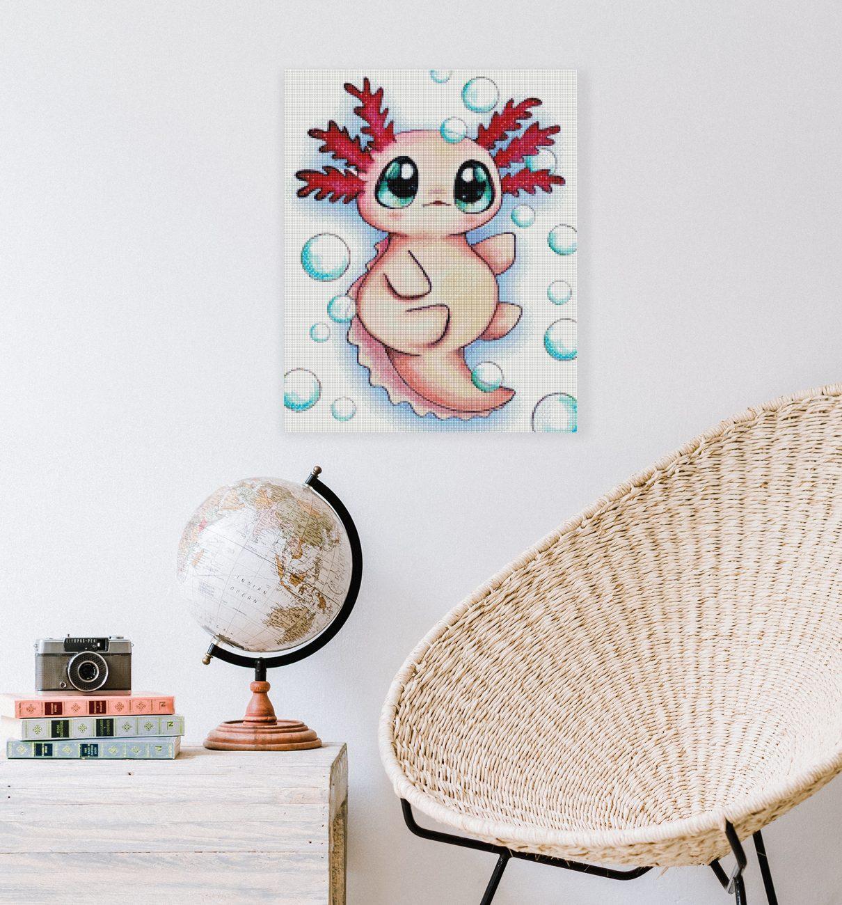Diamond Painting Axolotl als liebevolle Wanddekoration im Kinder- oder Hobbyzimmer