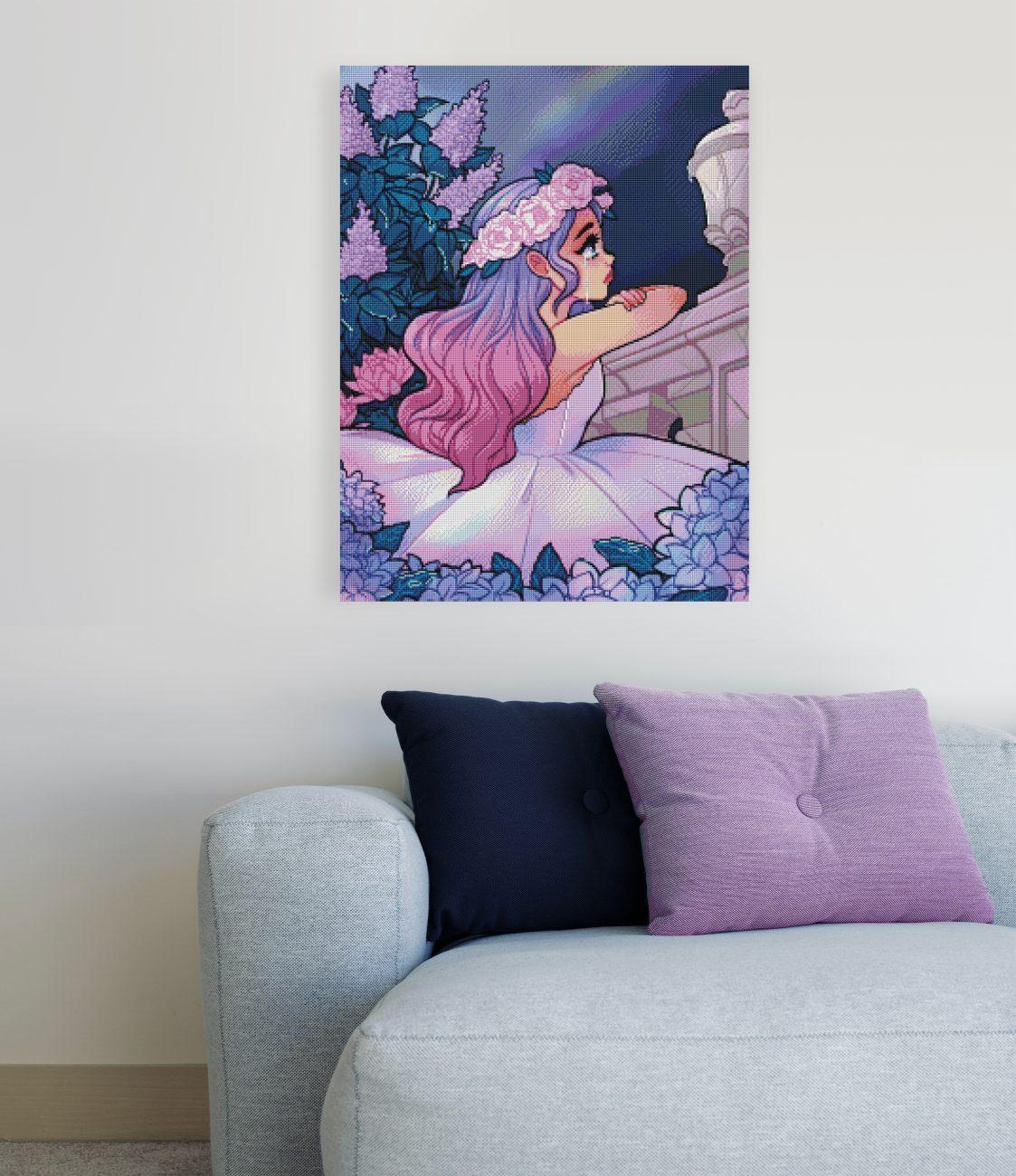 Diamond Painting Mädchen im blühenden Garten als emotionale Fantasy Wanddekoration