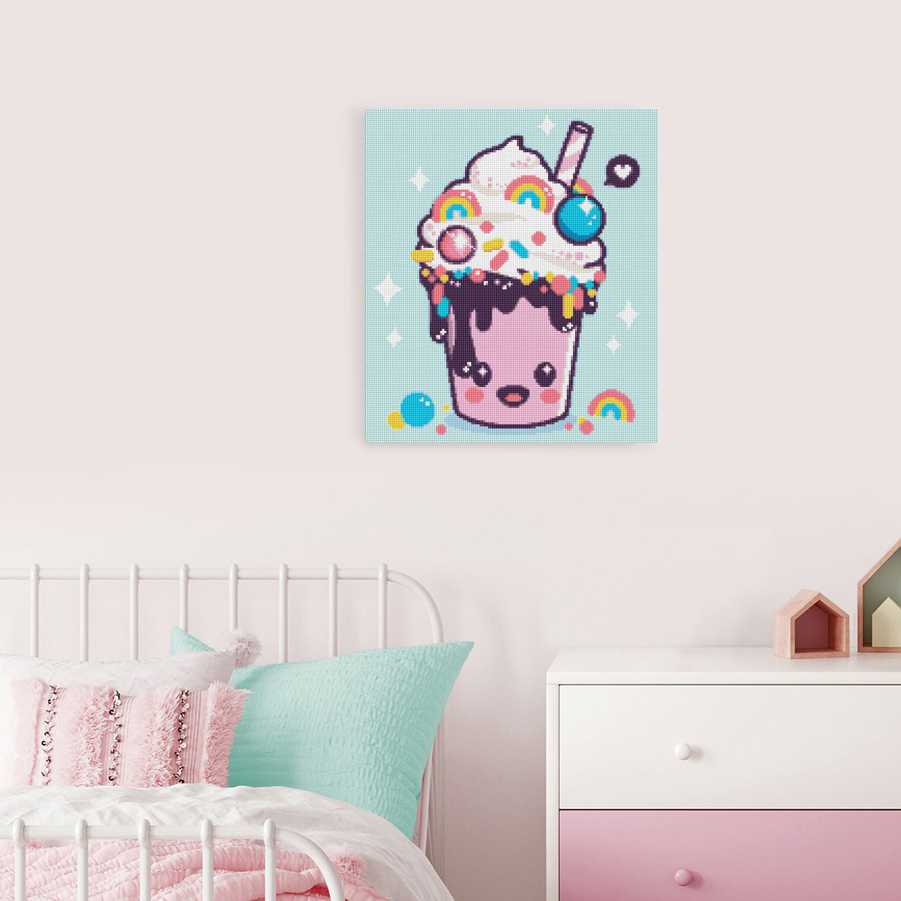 Diamond Painting mit köstlichem Schokoladen Getränk als farbenfrohe Dekoration
