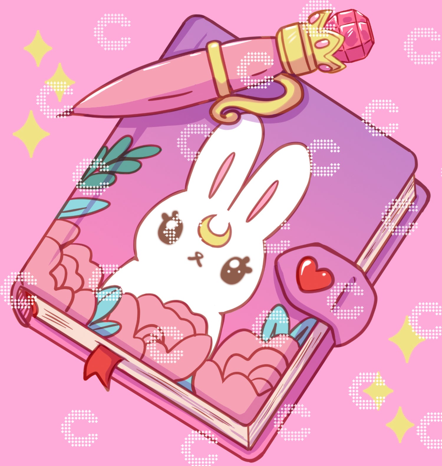 Diamond Painting Kawaii Notizbuch mit Hase und Stift mit niedlichem Anime Motiv