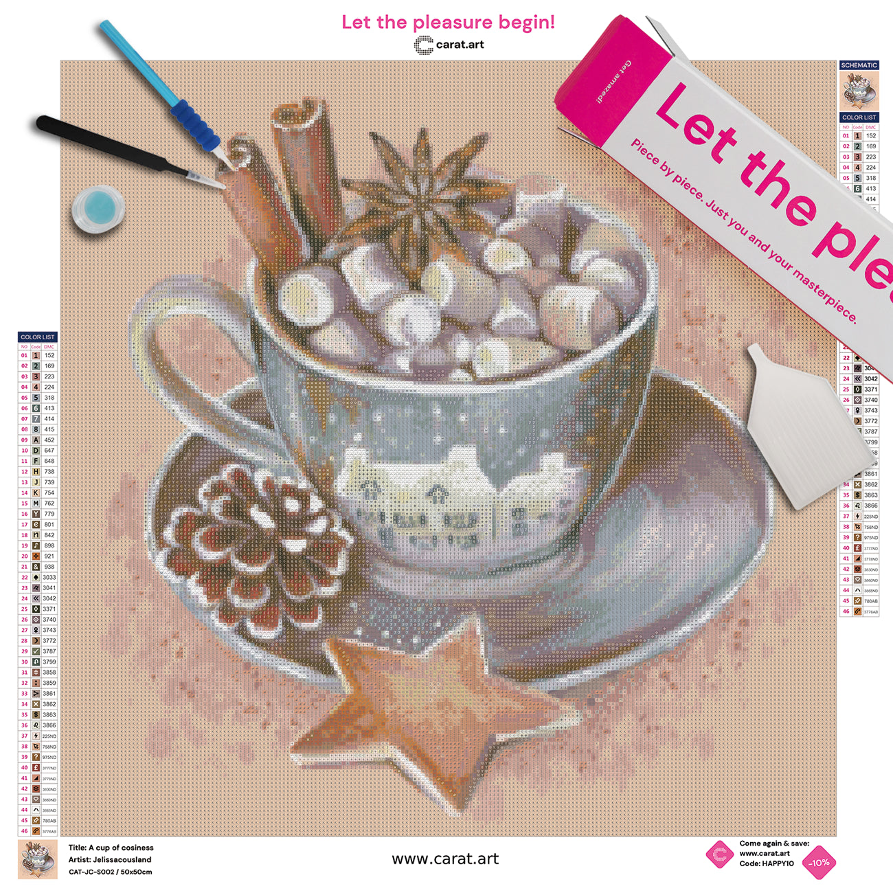 Diamond Painting Bastelset mit winterlichem Tassenmotiv inklusive Leinwand, Carat Art Karton und hochwertigem Zubehör