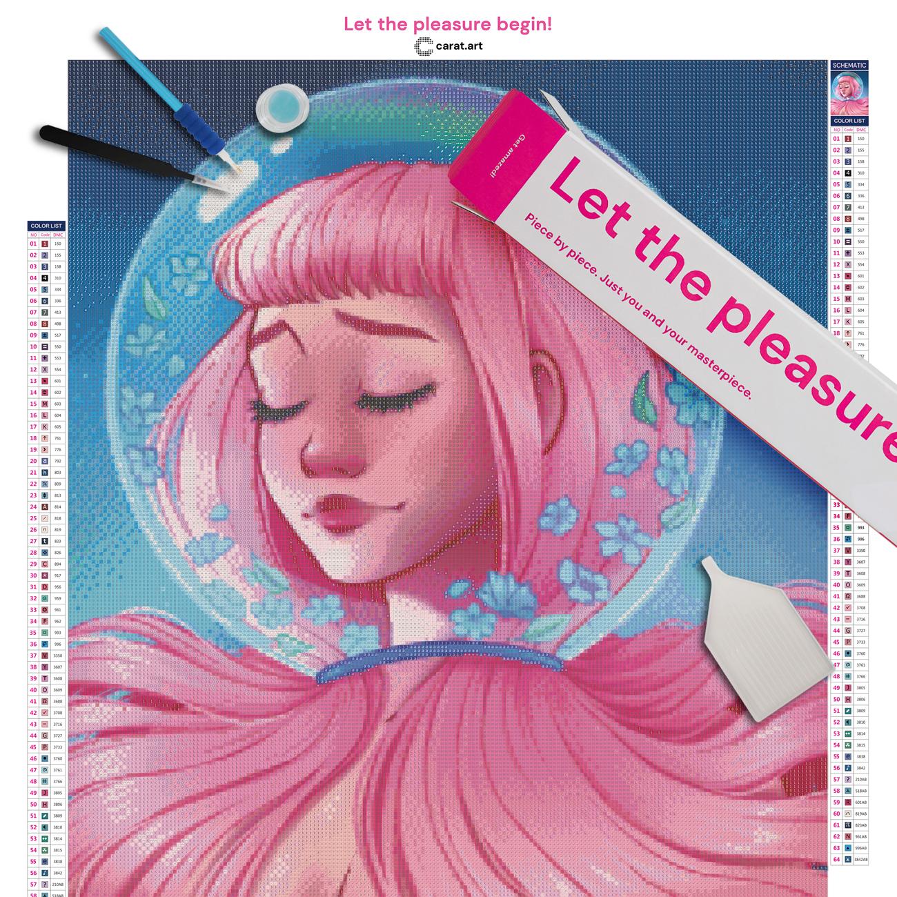 Diamond Painting Set mit verträumtem Fantasy Portrait inklusive Leinwand, Carat Art Karton und hochwertigem Zubehör