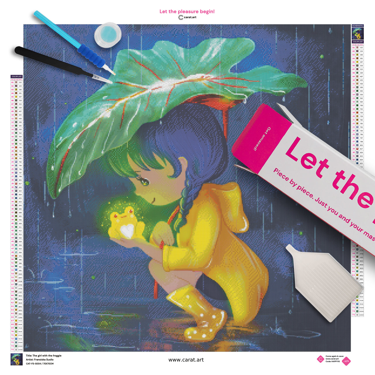 Diamond Painting Set mit Mädchen und Frosch Motiv inklusive Leinwand, Carat Art Karton und hochwertigem Zubehör
