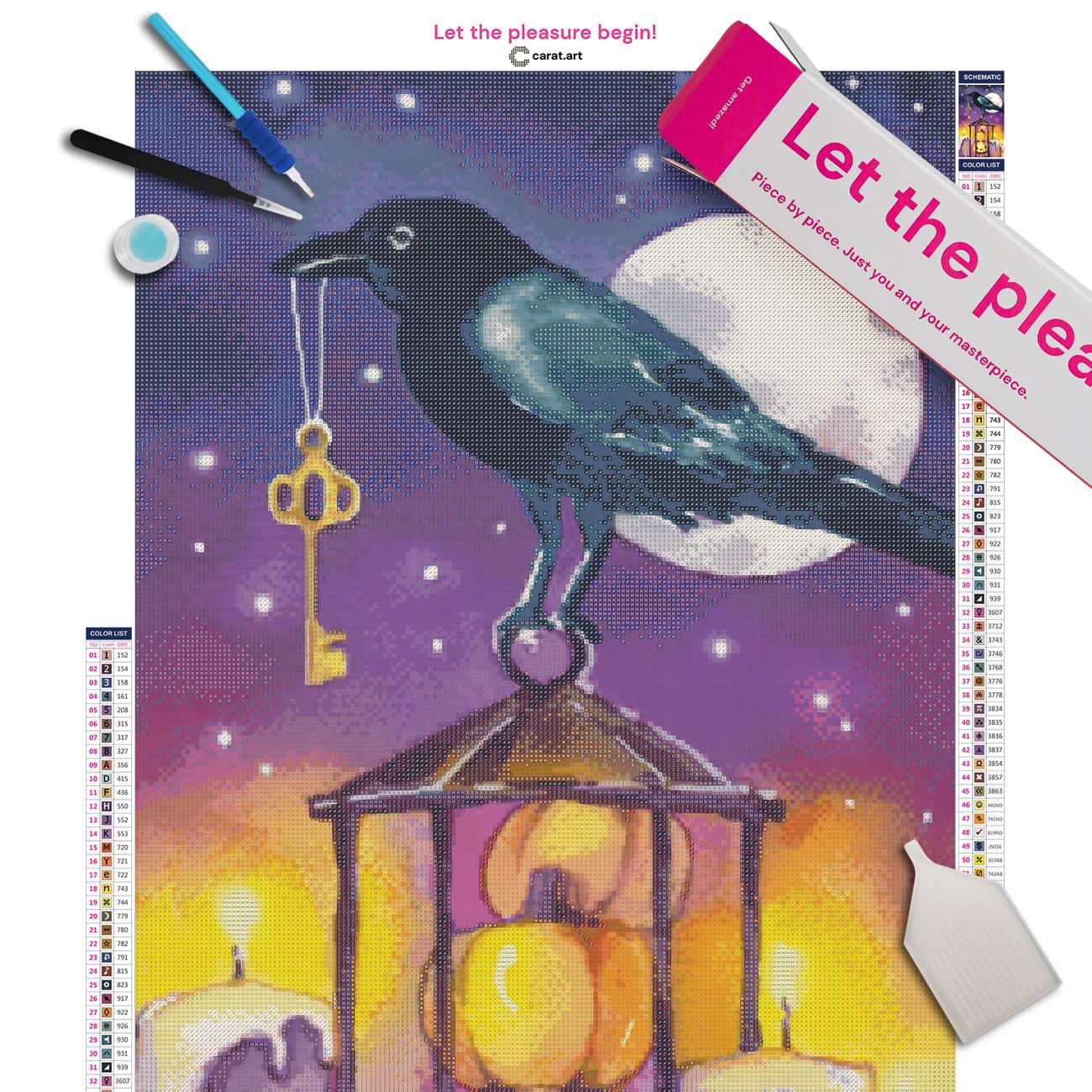 Diamond Painting Set Halloween Motiv mit Premium Leinwand und Werkzeug