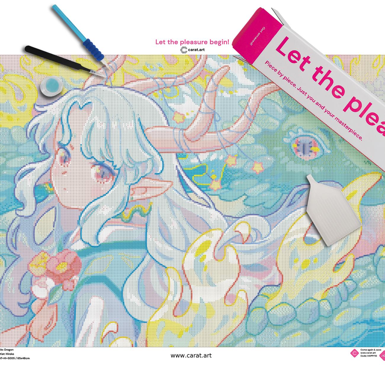 Diamond Painting Set von Hiroko mit Drachen Fantasy Motiv inklusive Leinwand, Carat Art Karton und hochwertigem Zubehör