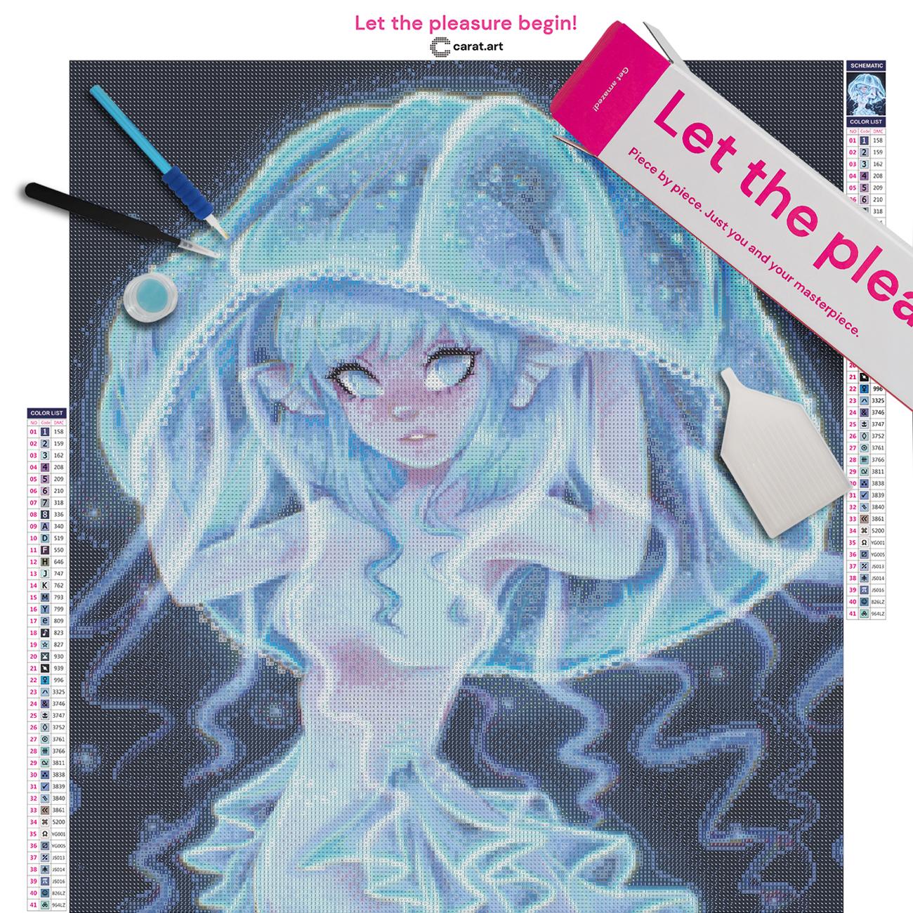 Diamond Painting Set mit Quallenmädchen und Unterwasser Motiv inklusive Leinwand, Carat Art Karton und hochwertigem Zubehör