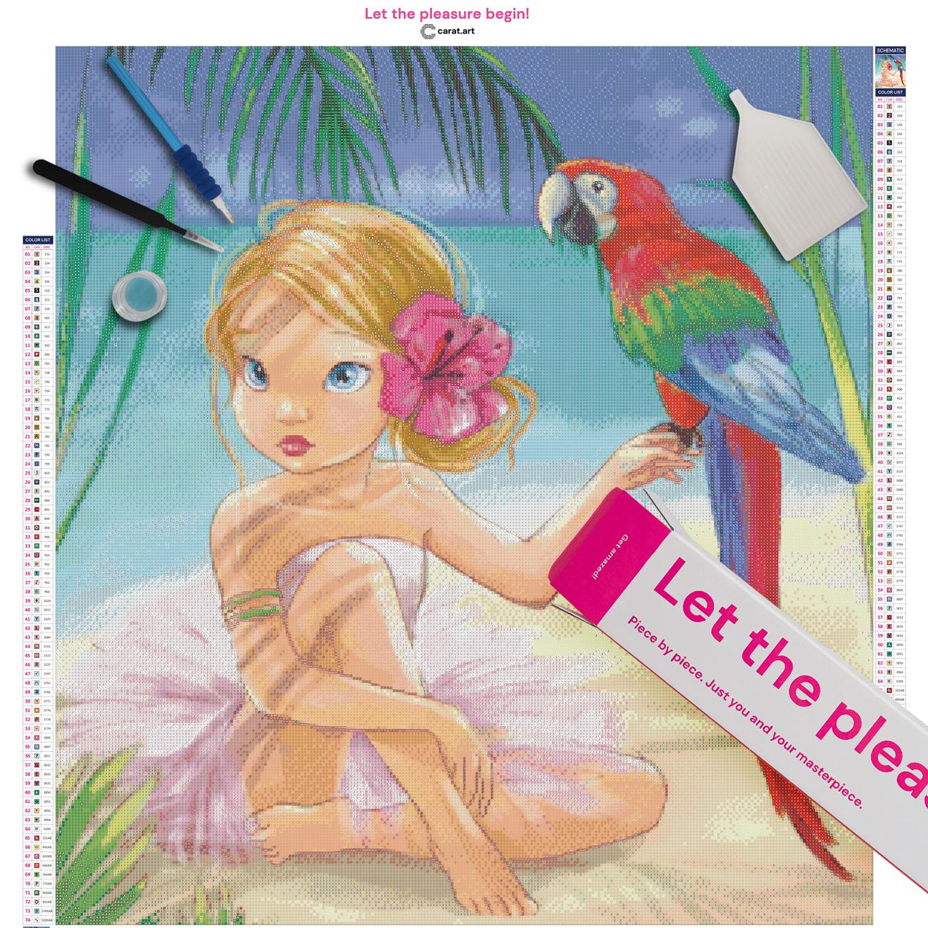 Diamond Painting Set mit Ballerina Mädchen und Strandmotiv inklusive Leinwand, Carat Art Karton und hochwertigem Zubehör