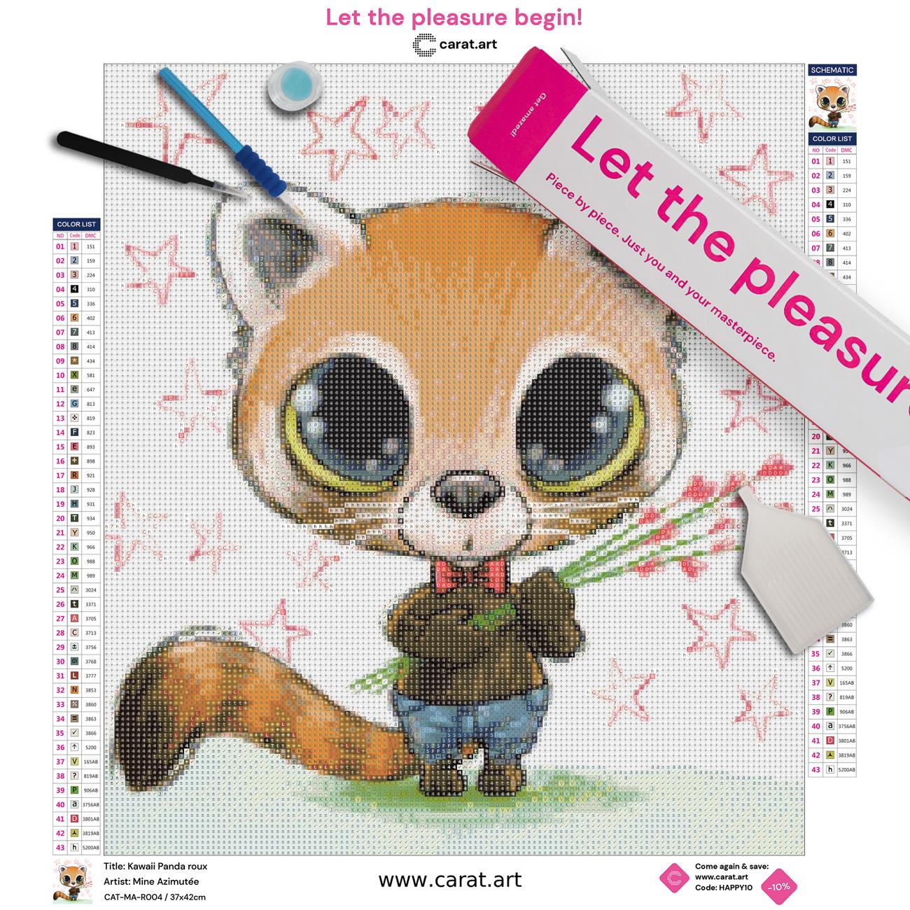 Diamond Painting Set mit Kawaii Panda und Sternenmotiv inklusive Leinwand, Carat Art Karton und hochwertigem Zubehör