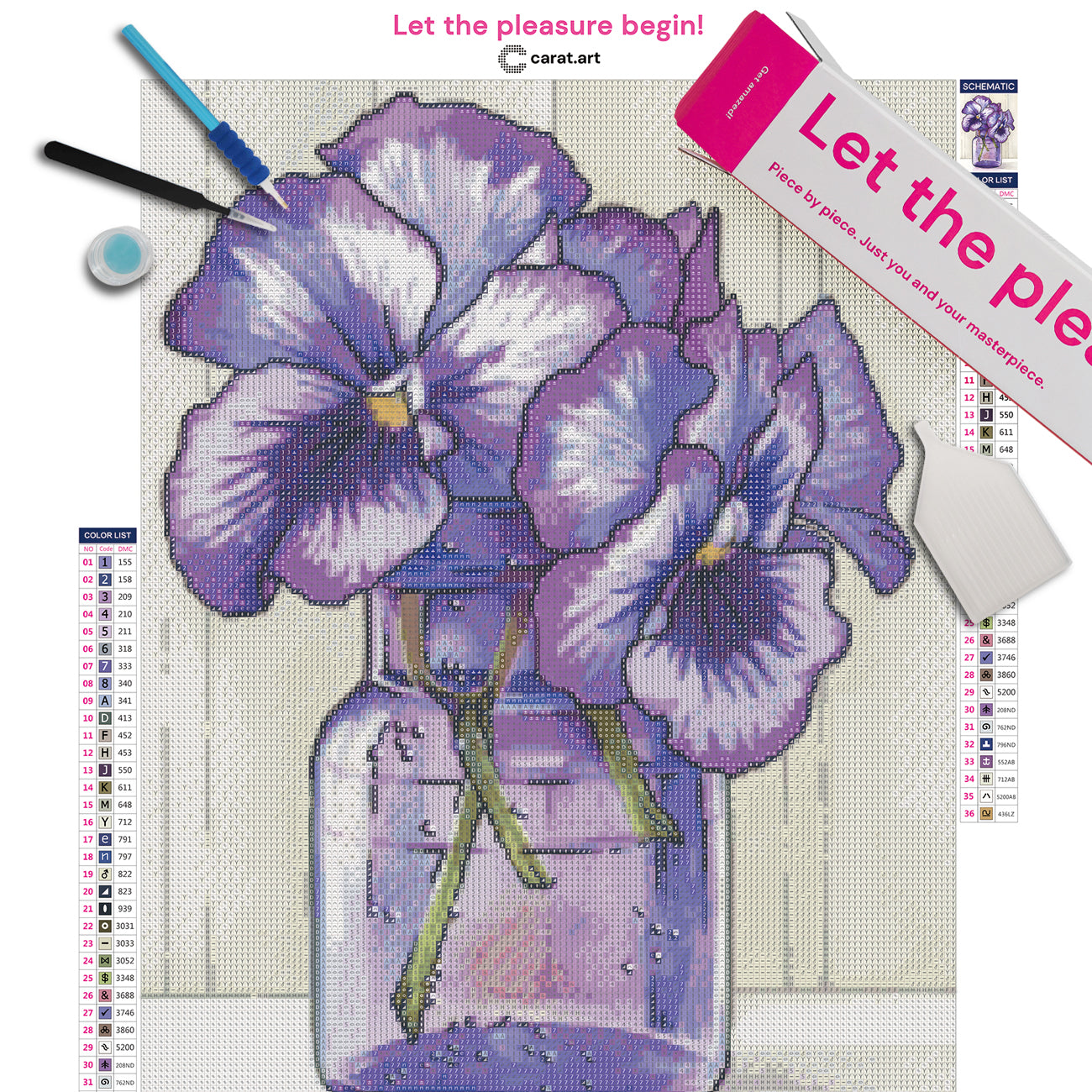 Premium Diamond Painting Set mit Stiefmütterchen, Leinwand und hochwertigem Zubehör