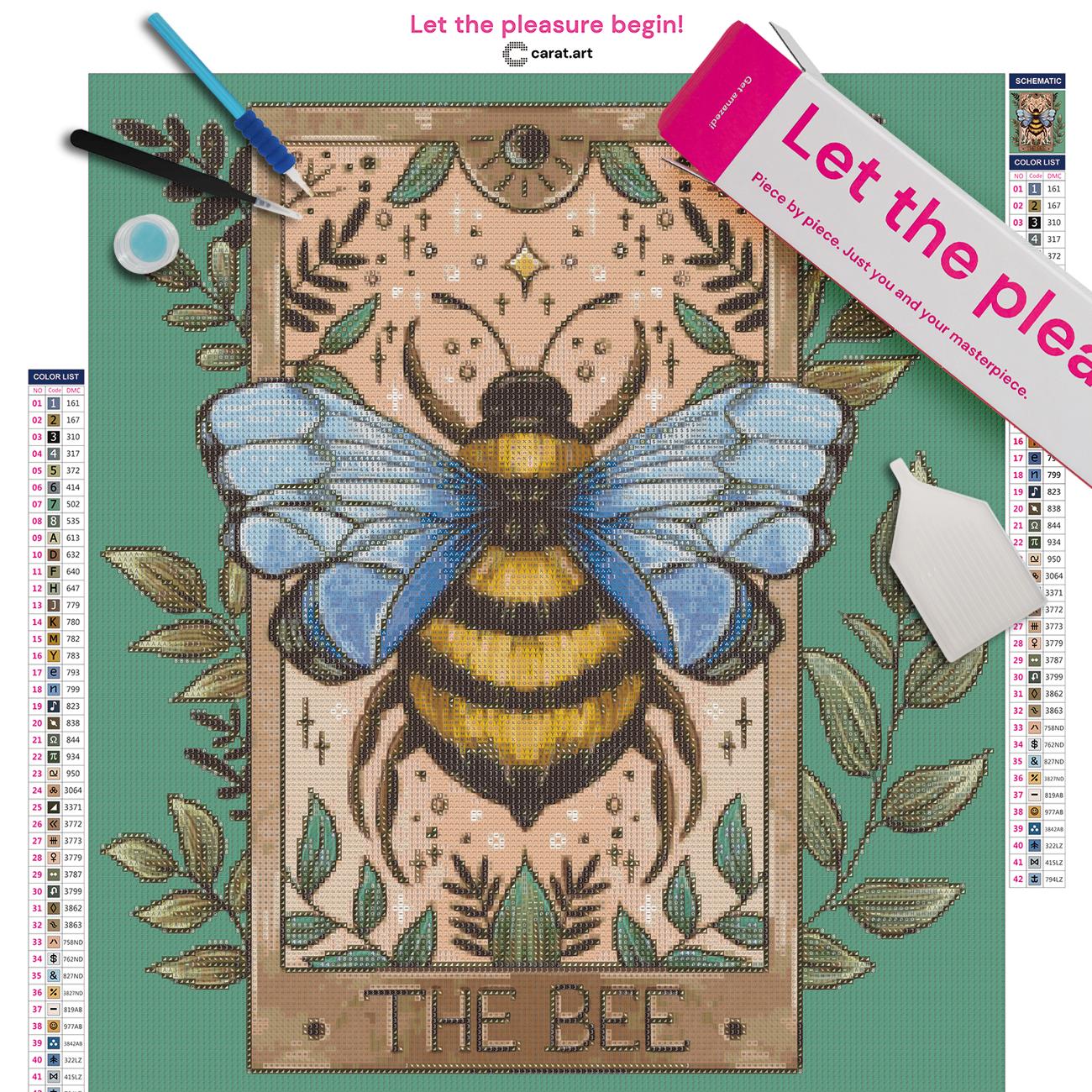 Diamond Painting Bastelset mit mystischer Bienen Tarot Karte inklusive Leinwand, Carat Art Karton und hochwertigem Zubehör