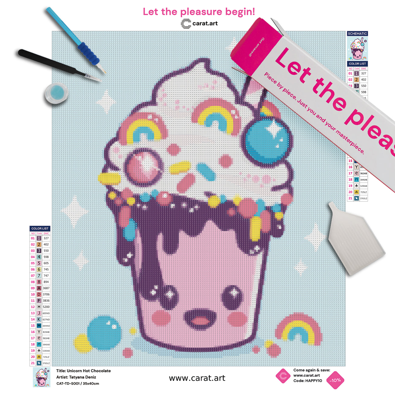 Premium Diamond Painting Set mit leckerer heißer Schokolade Motiv und Regenbogen Deko inklusive Leinwand und Diamond Painting Werkzeug