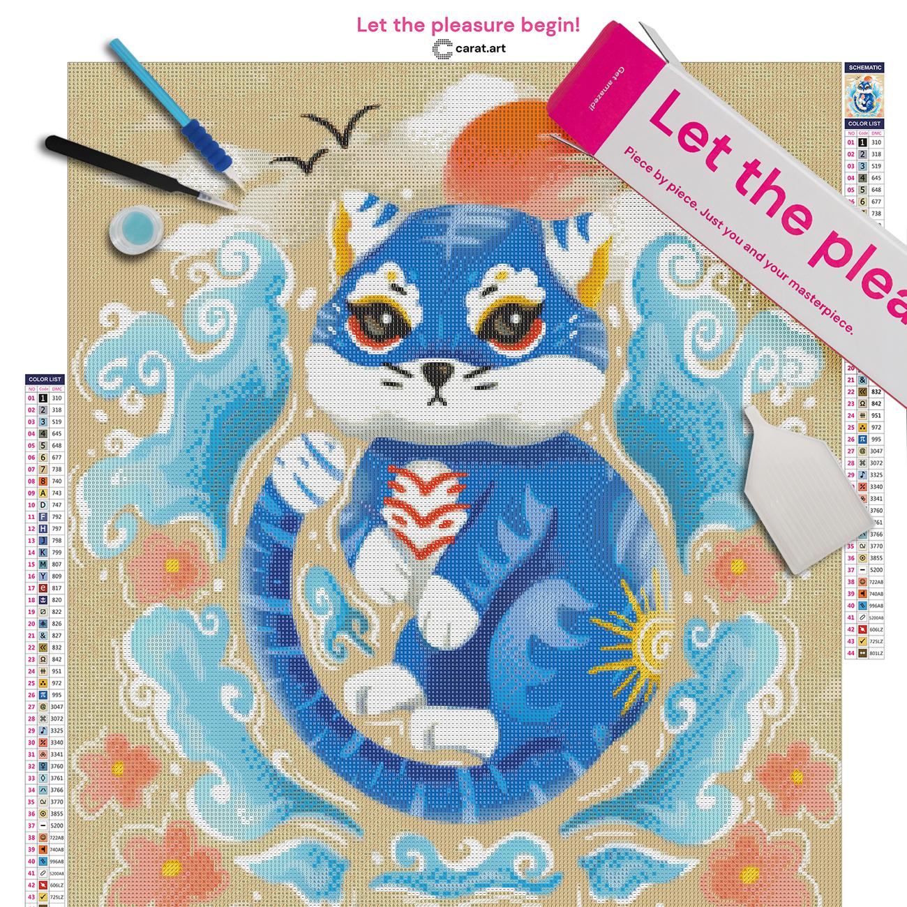 Diamond Painting Komplettset mit blauem Tiger Motiv inklusive Leinwand, Carat Art Karton und hochwertigem Zubehör