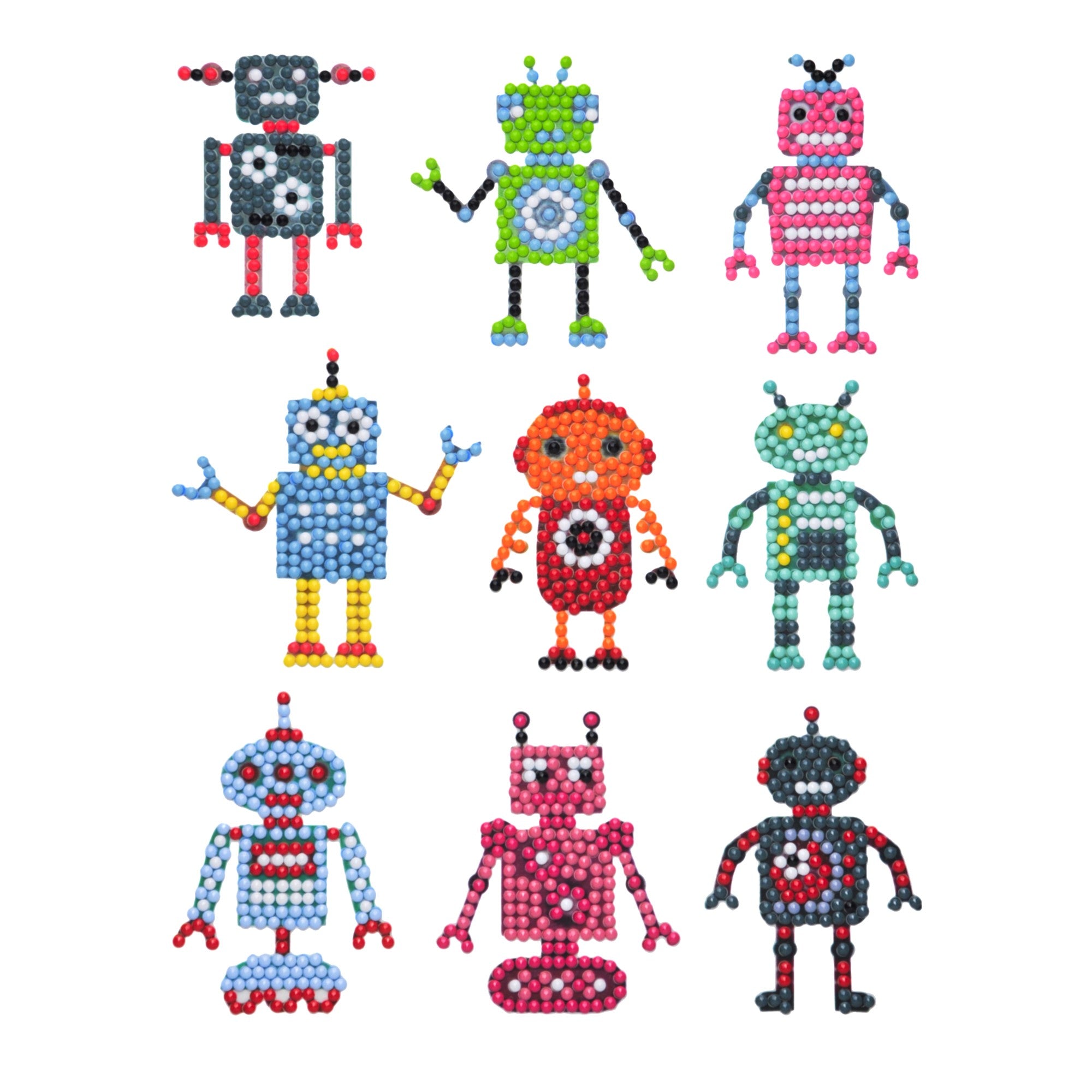 Diamond Painting Sticker mit coolen Robotermotiven für Kinder, mit funkelnden Diamantsteinen verziert