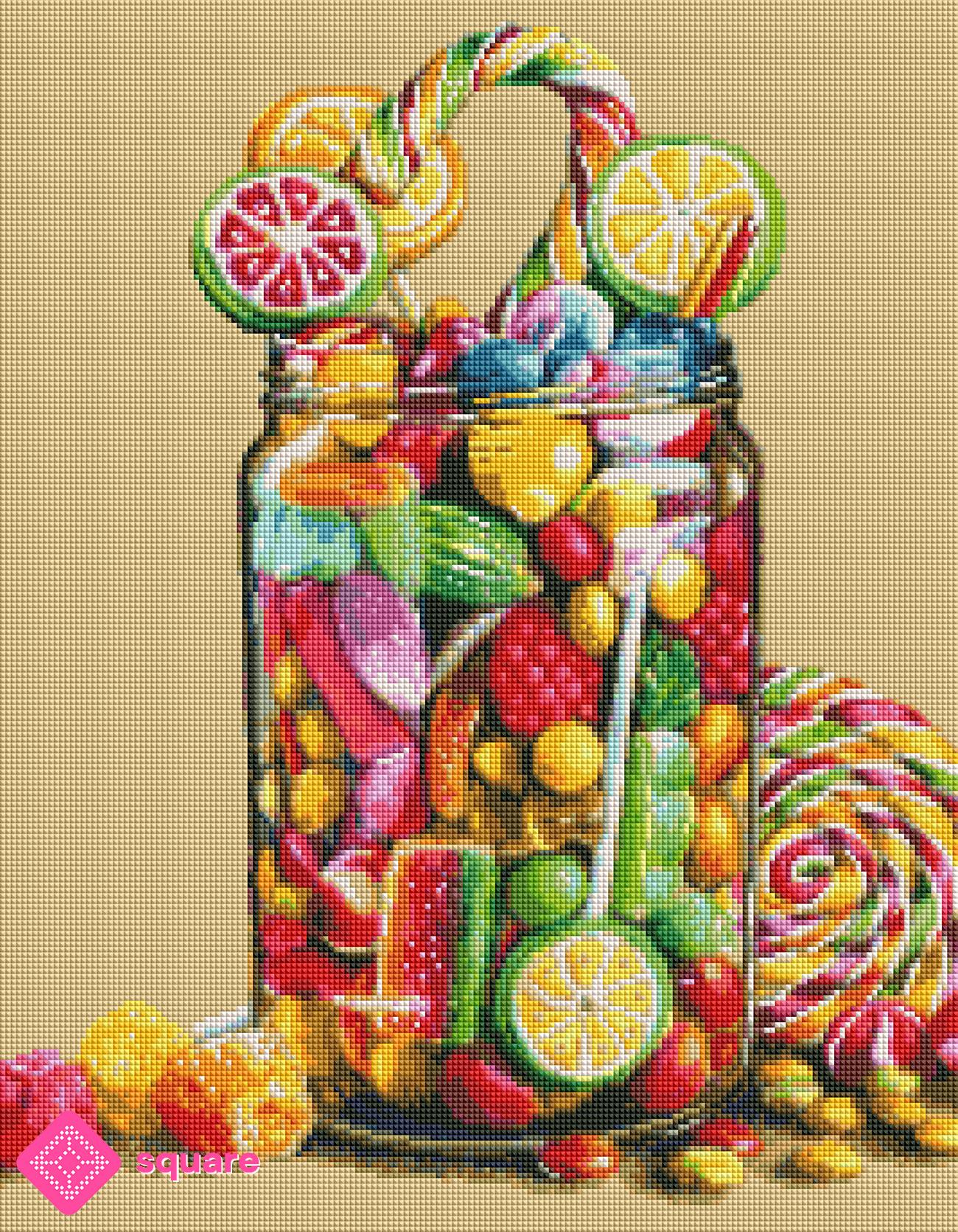 Diamond Painting Bonbonglas mit bunten Süßigkeiten in funkelnder Steinoptik