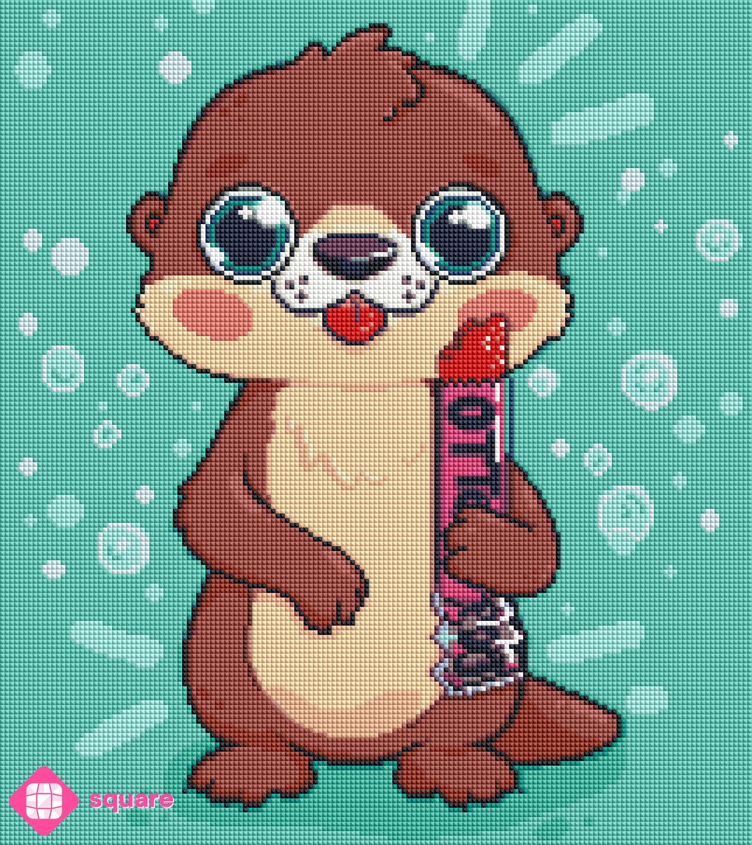 Diamond Painting Vorschau mit Otter und Fruchteis in funkelnder Steinoptik
