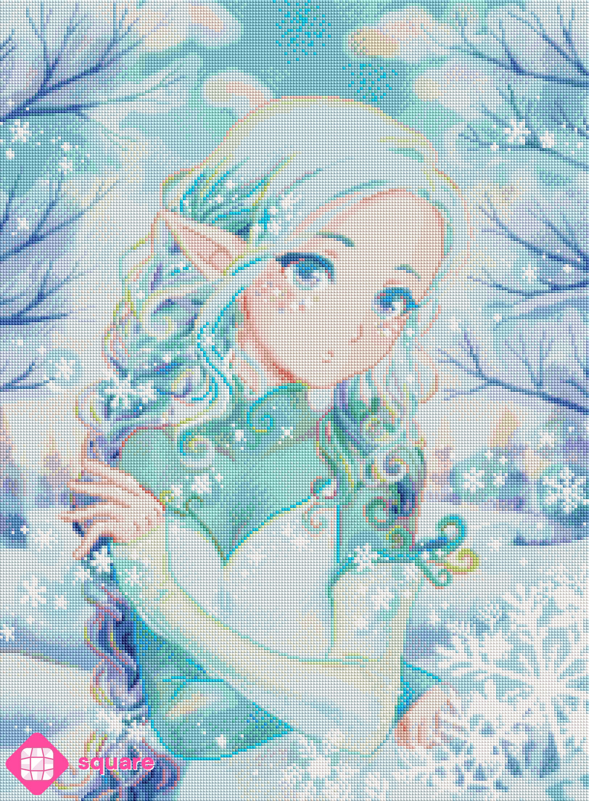 Vorschau eines Diamond Paintings von Hiroko mit Schneefee und winterlichem Eiszauber in funkelnder Steinoptik