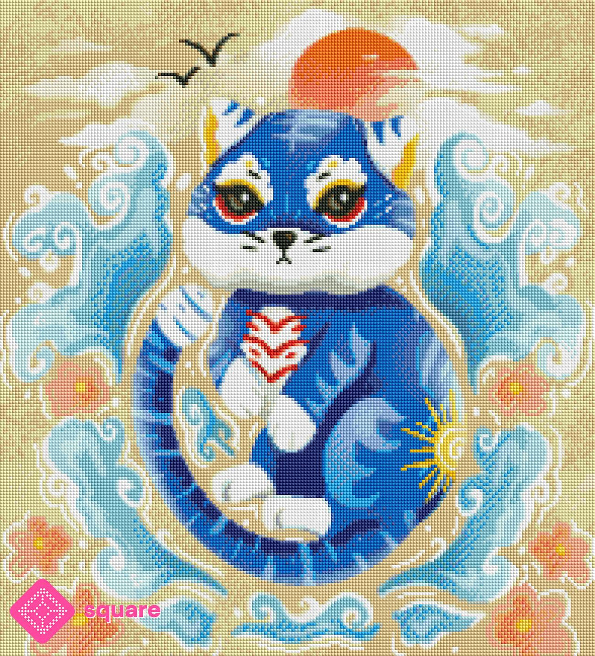 Diamond Painting Vorschau mit blauem Wasser Tiger in funkelnder Steinoptik