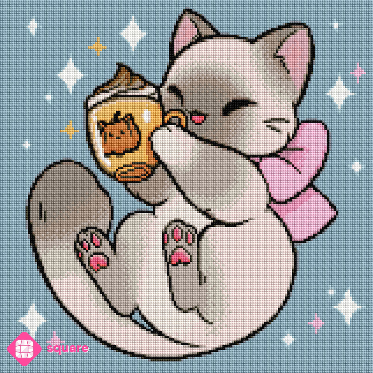 Diamond Painting Vorschau mit Katze und Pumpkin Spice Kaffee Atmosphäre