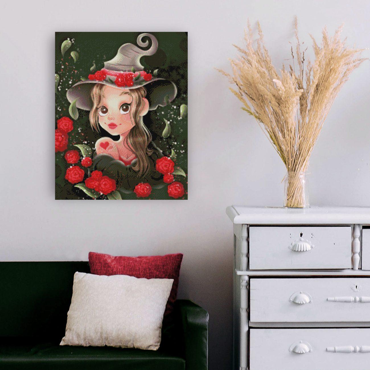 Diamond Painting Blumenhexe als dekorativer Blickfang im Wohnbereich