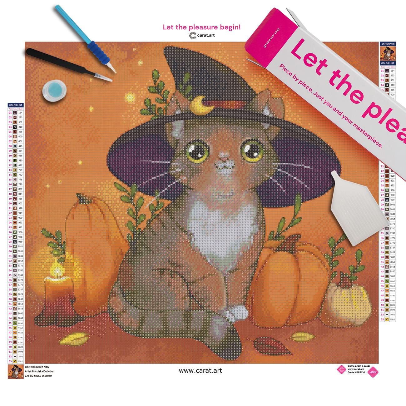 Diamond Painting Set mit Katzenmotiv, Leinwand, Carat Art Karton und Werkzeug