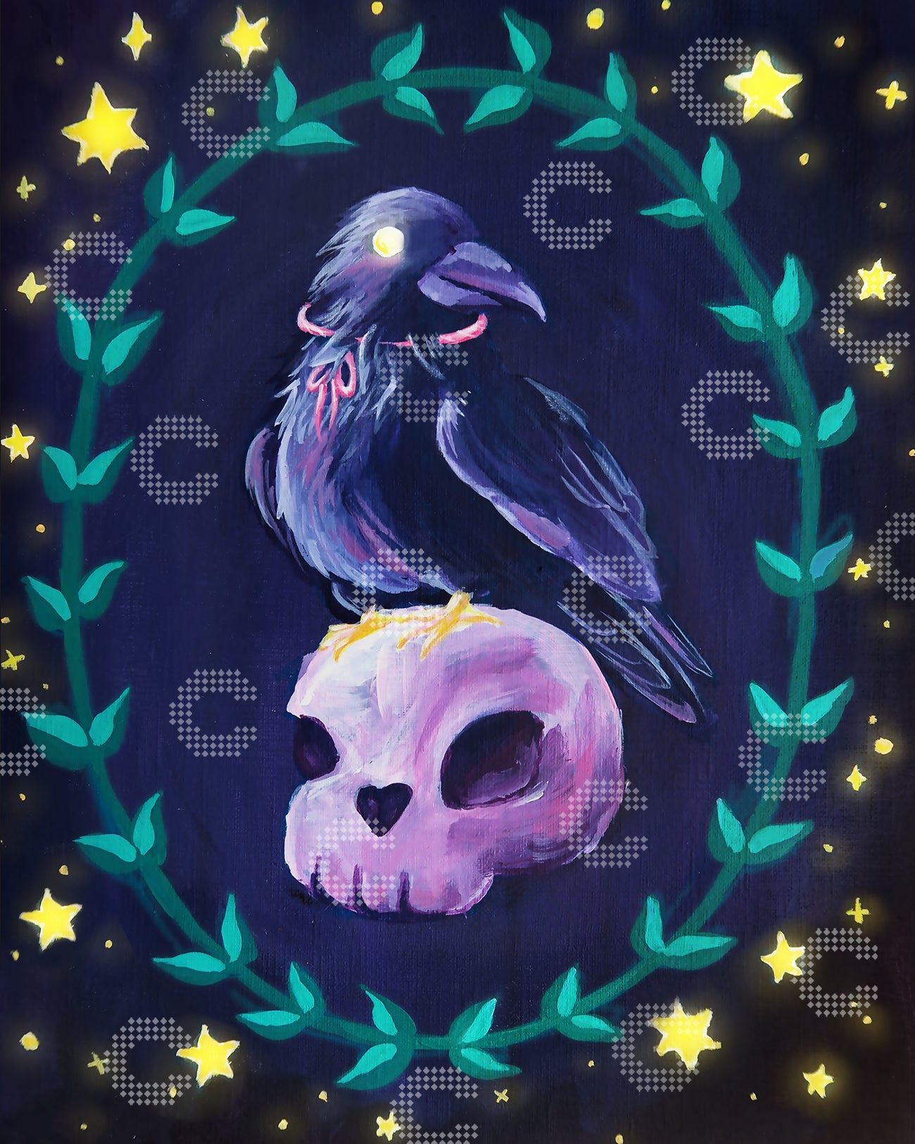 Diamond Painting Rabe mit Totenkopf und mystischer Atmosphäre