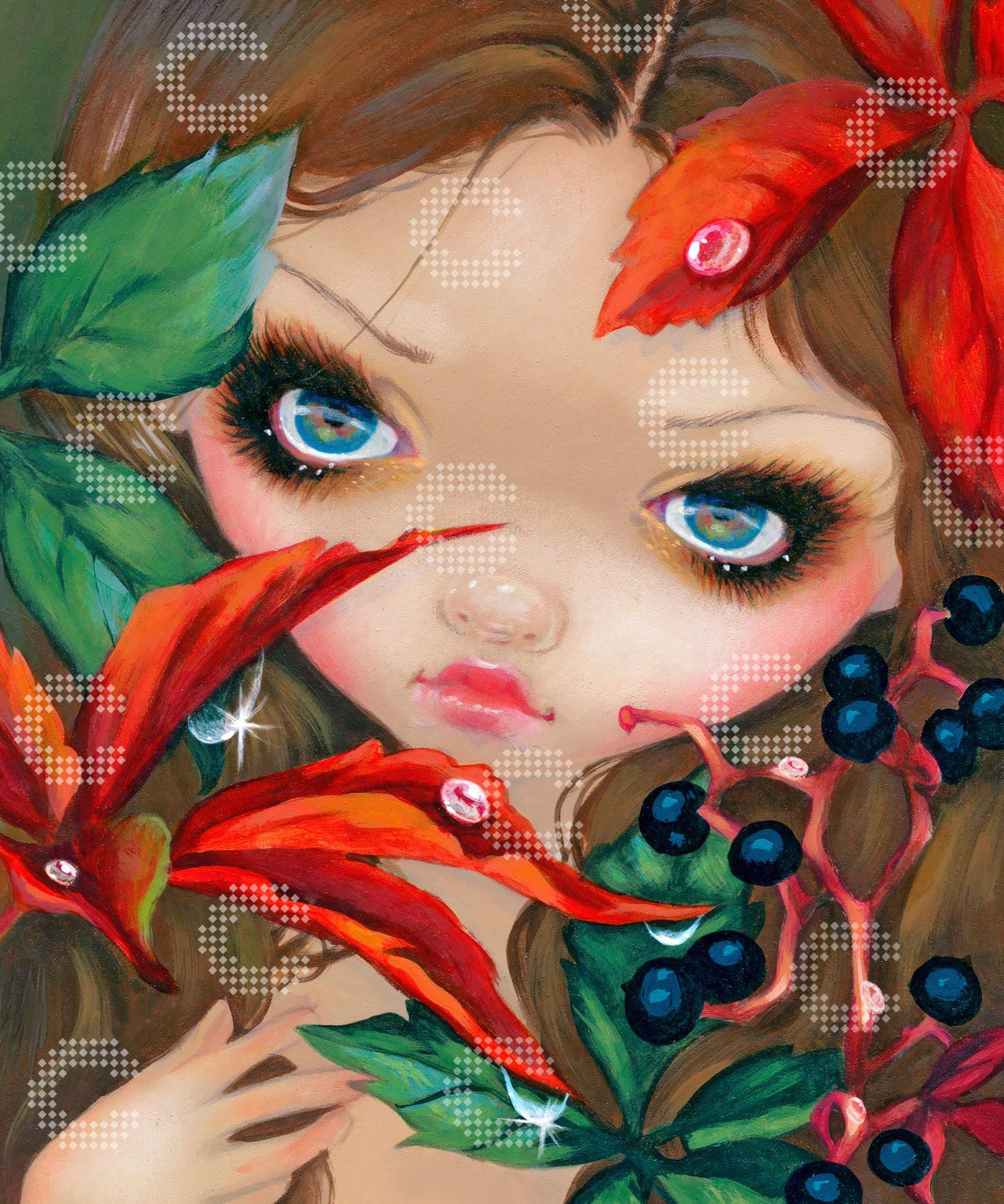 Diamond Painting Fantasy Mädchen Portrait mit geheimnisvollen Pflanzen