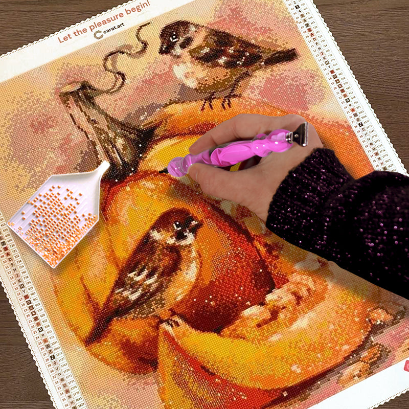 Diamond Painting mit Kürbis und Vogel