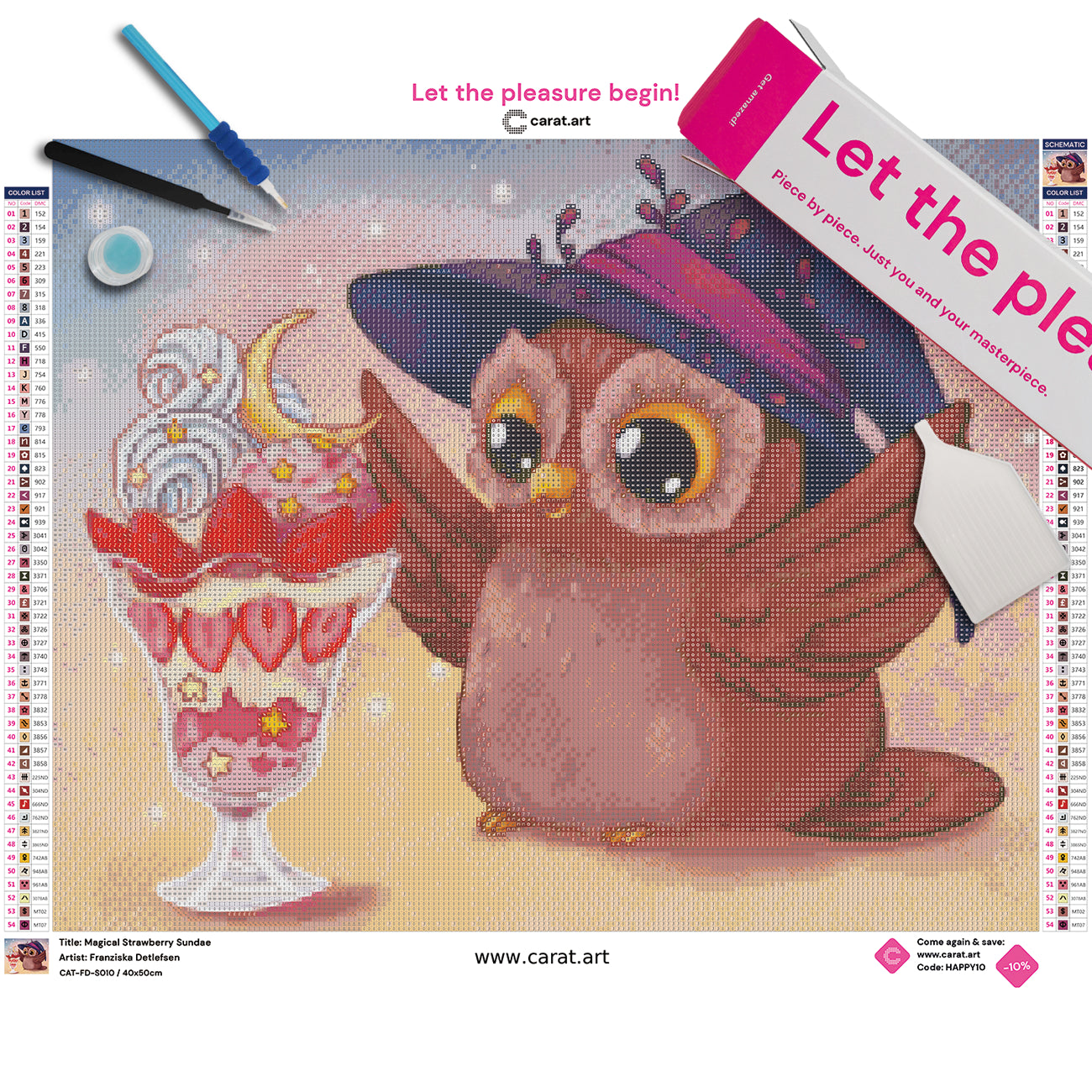 Premium Diamond Painting Set Zaubereule mit Eisbecher Motiv, Leinwand und hochwertigem Zubehör