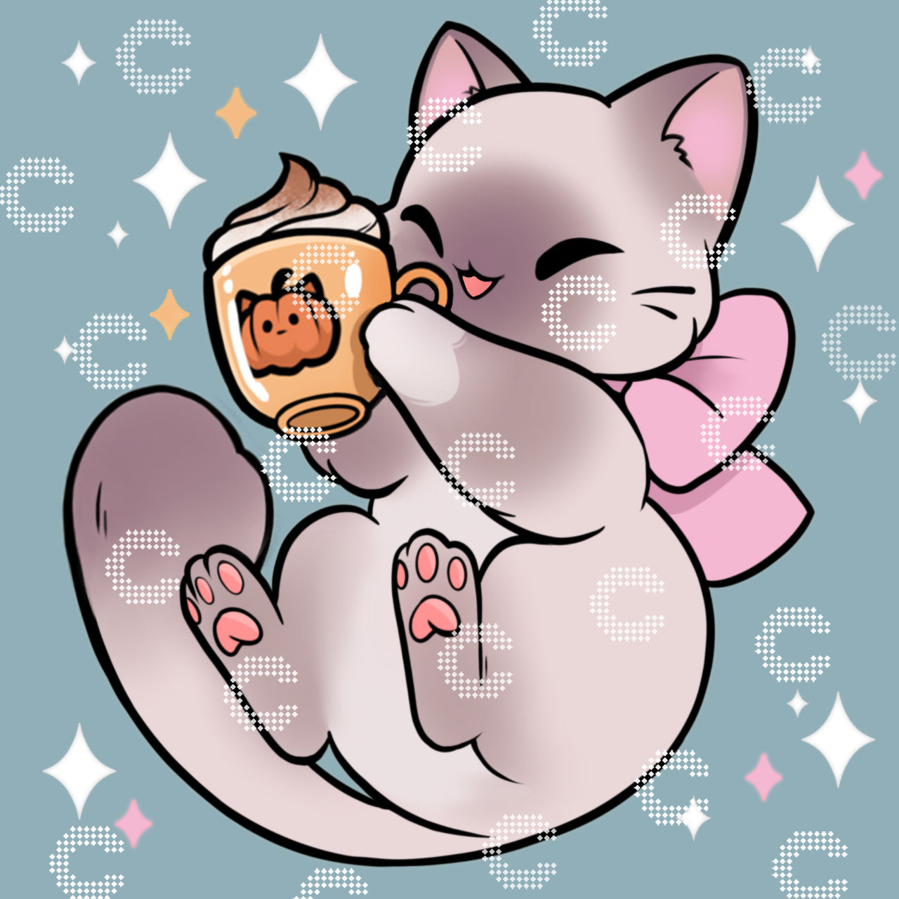 Diamond Painting Katze mit Pumpkin Spice Kaffee Motiv