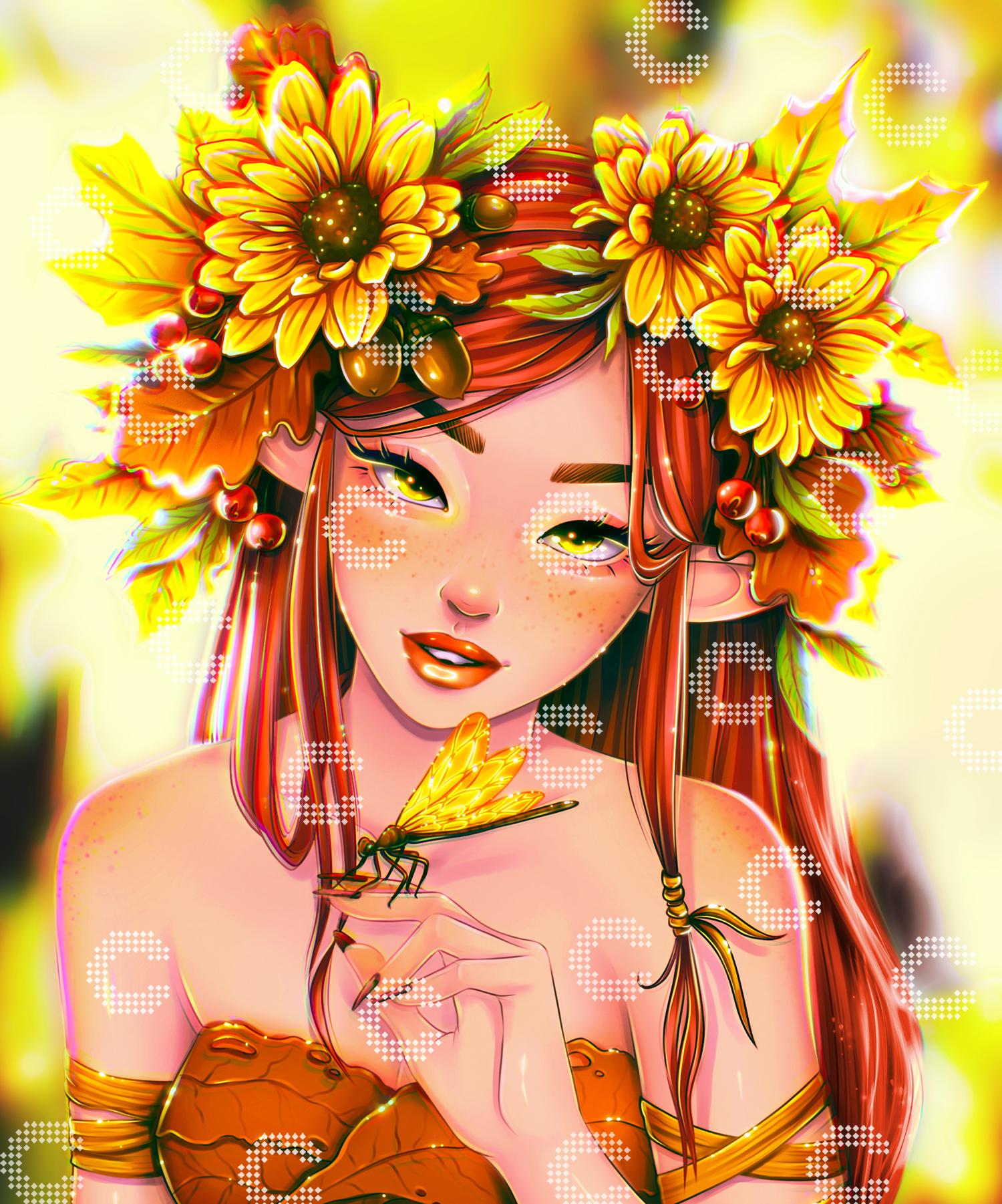 Diamond Painting Sonnenblumen Fee mit herbstlichen Farben