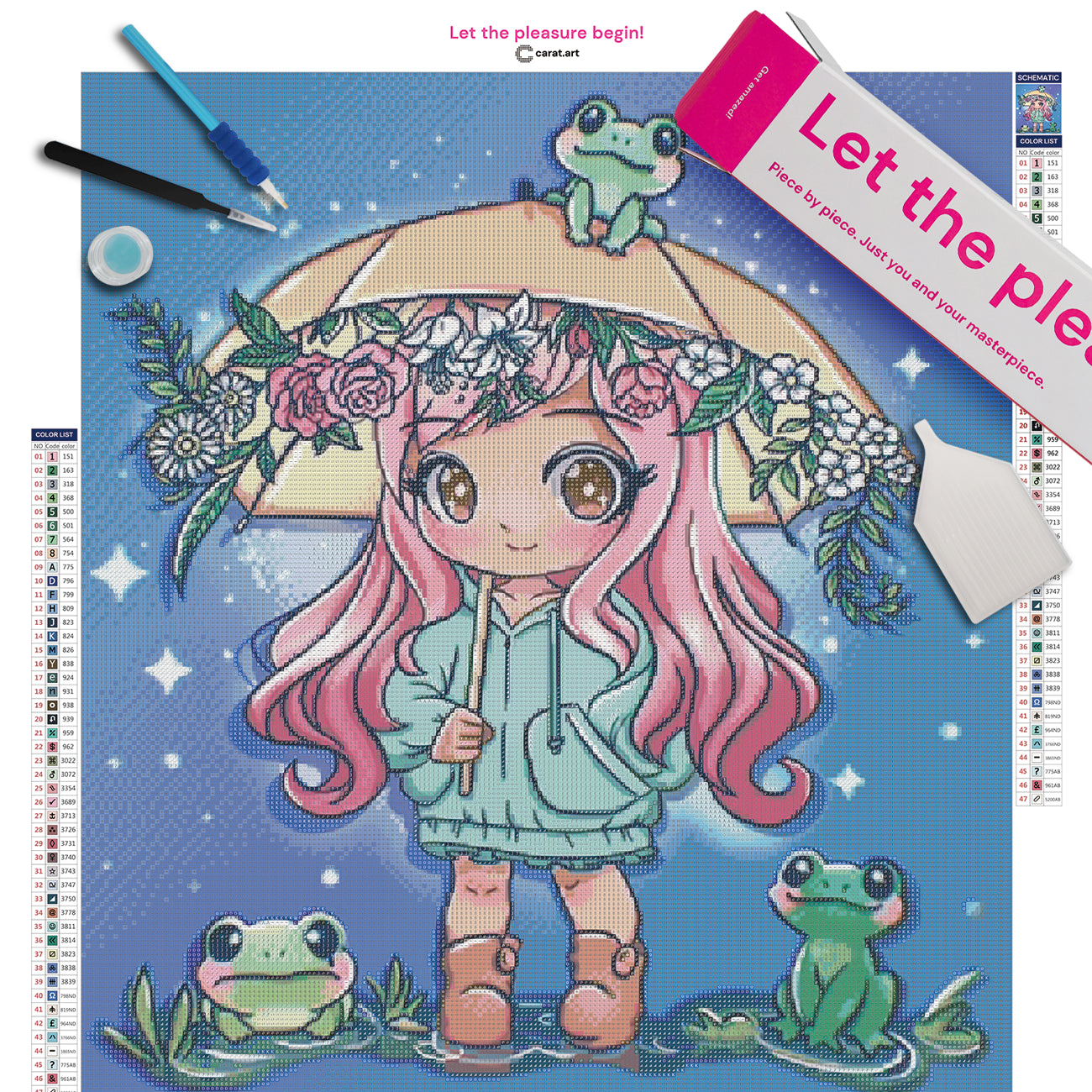 Diamond Painting - Chi_Chibi - Umbrella girl with frogs