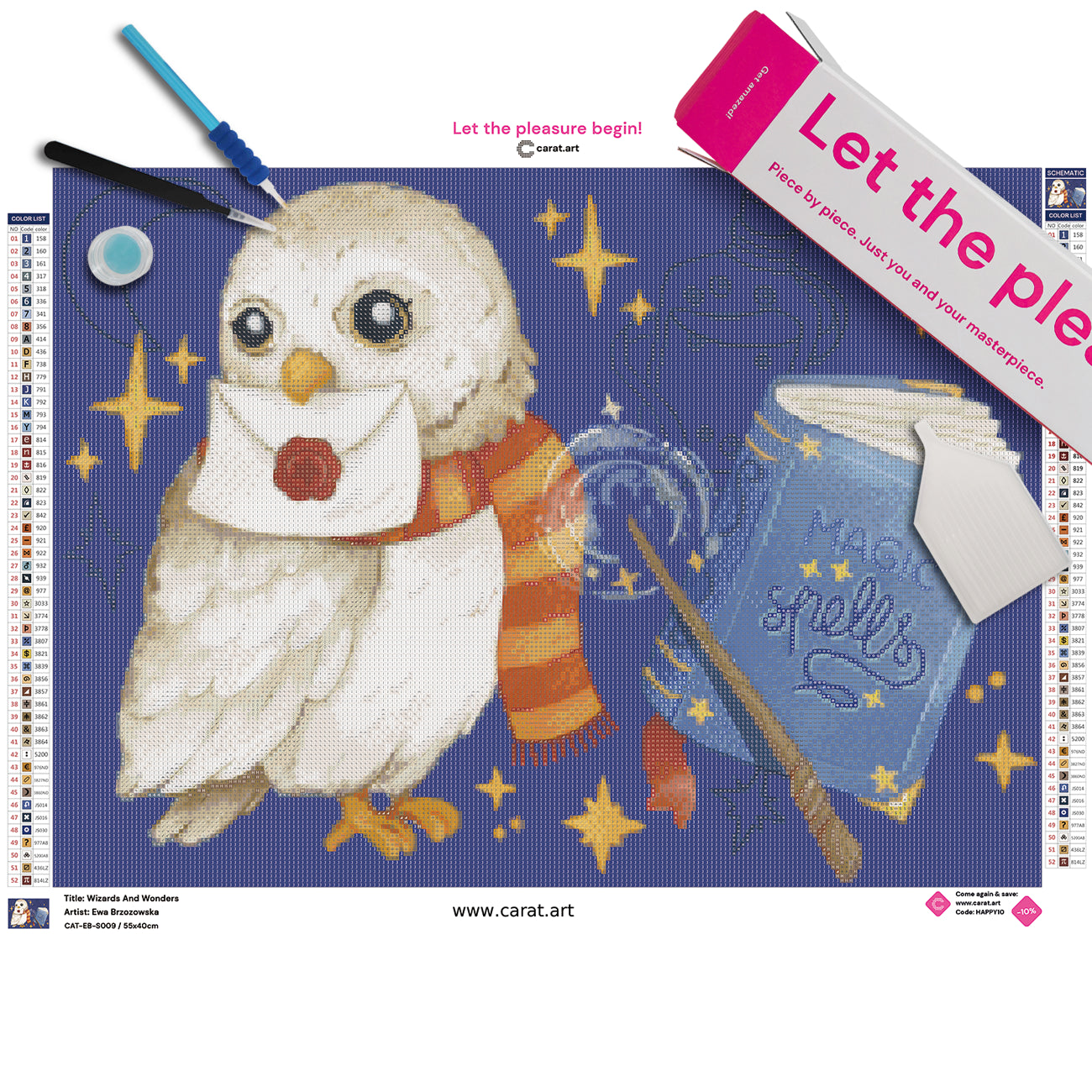 Diamond Painting Zaubereule als Premium Set mit Leinwand und Diamond Painting Werkzeug