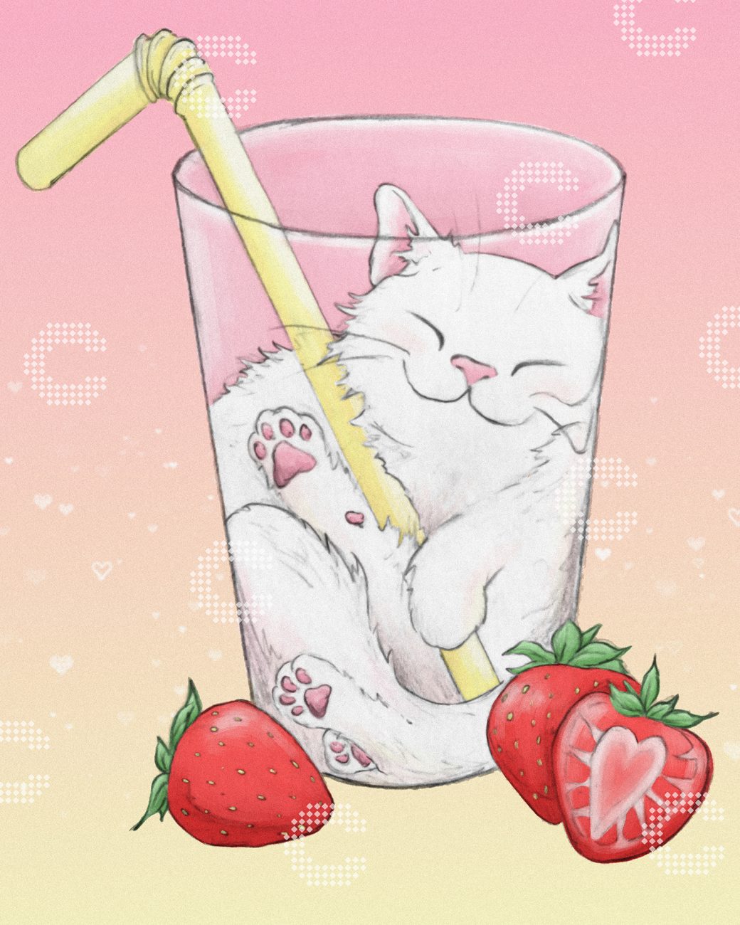 Diamond Painting - Jani Kiu - Strawberry Meowlk Cat