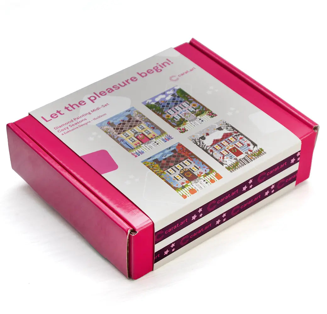 Diamond Painting Set als Jahreszeiten Kalender in schön gestalteter Box mit 4 Motiven zu Frühling, Sommer, Herbst und Winter