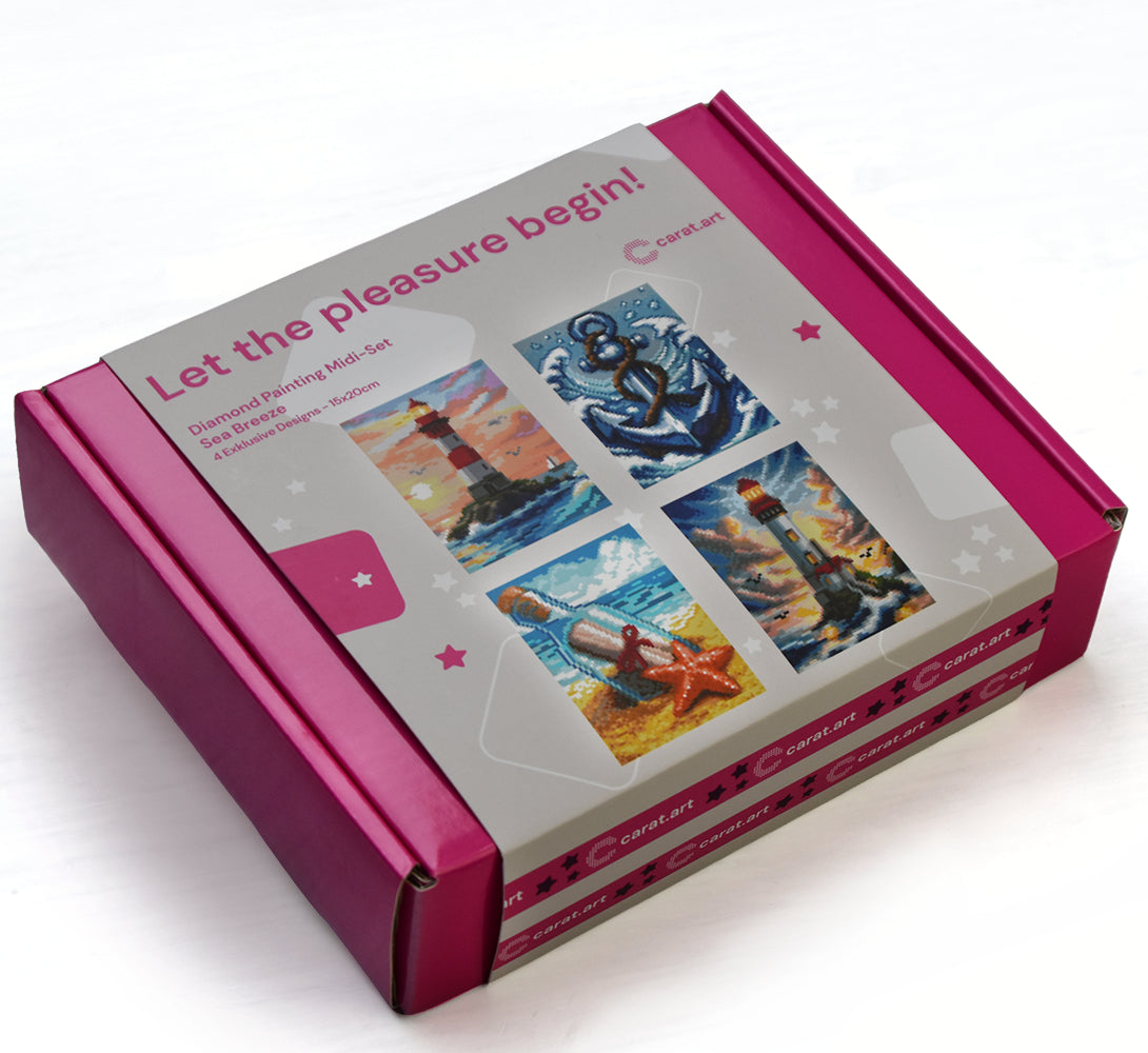 Diamond Painting Set von Carat Art mit 4 kleinen Meer Motiven in schön gestalteter Carat Art Box