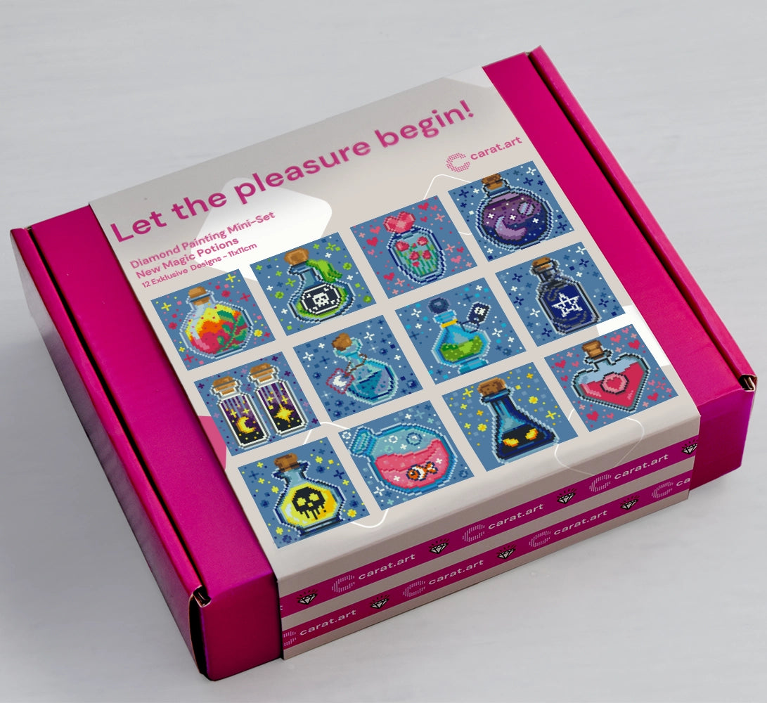 Diamond Painting Mini Set mit Zaubertrank Motiven in Carat Art Design Box