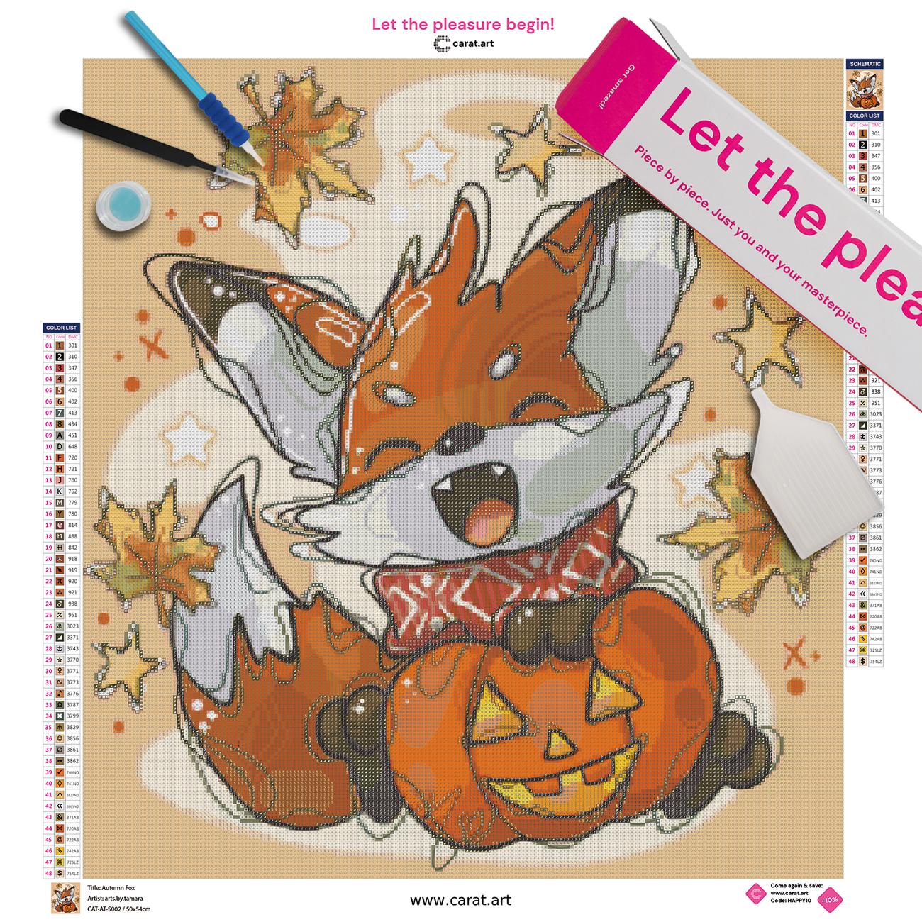 Diamond Painting Set Herbst Fuchs Motiv mit Premium Leinwand und Zubehör