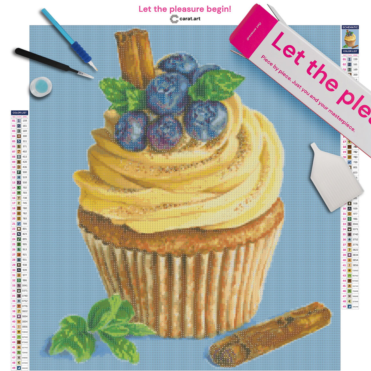 Diamond Painting Set mit Cupcake Motiv inklusive Leinwand und Diamond Painting Zubehör