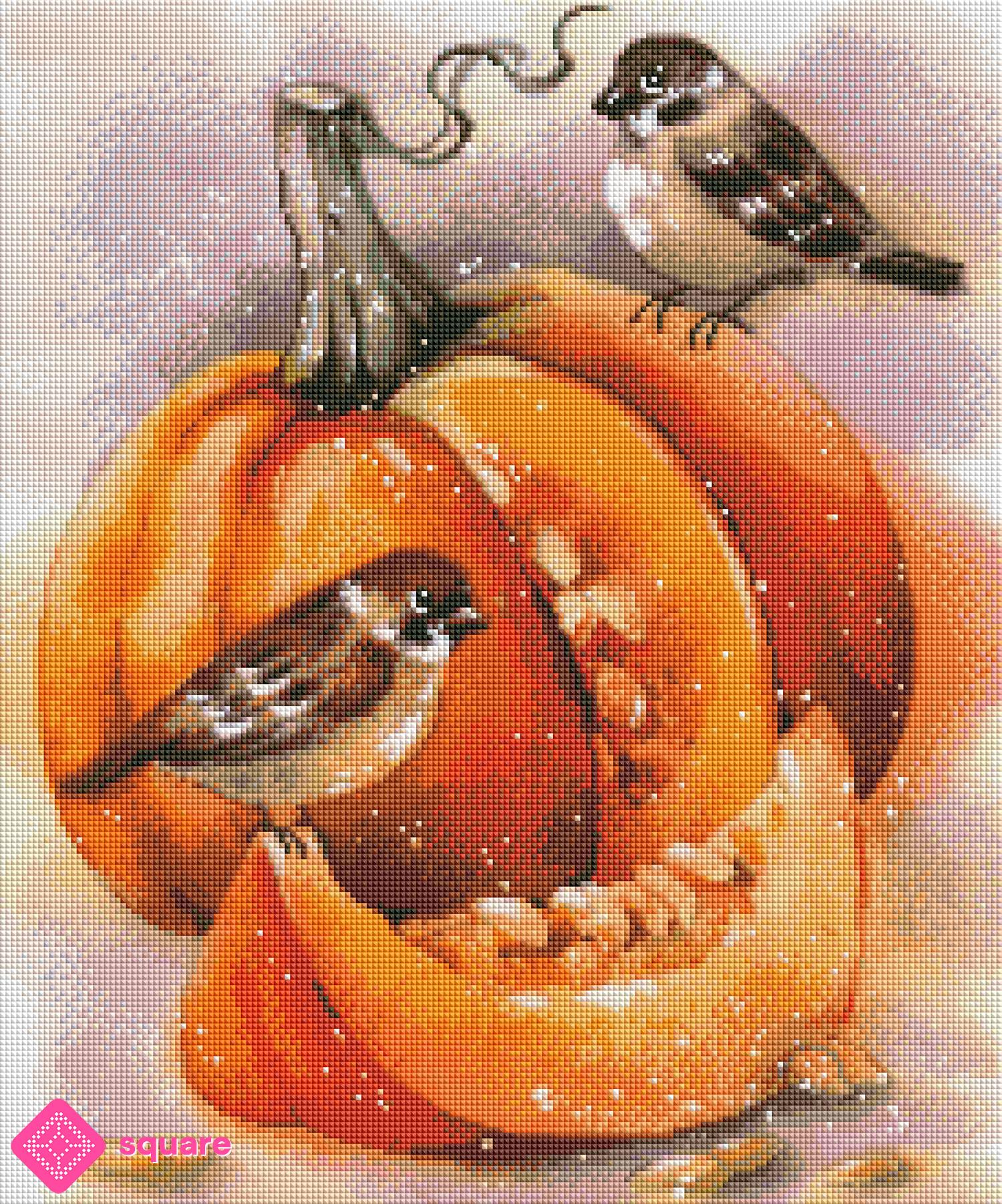 Diamond Painting - Anna Petunova - Pumpkin and sparrows