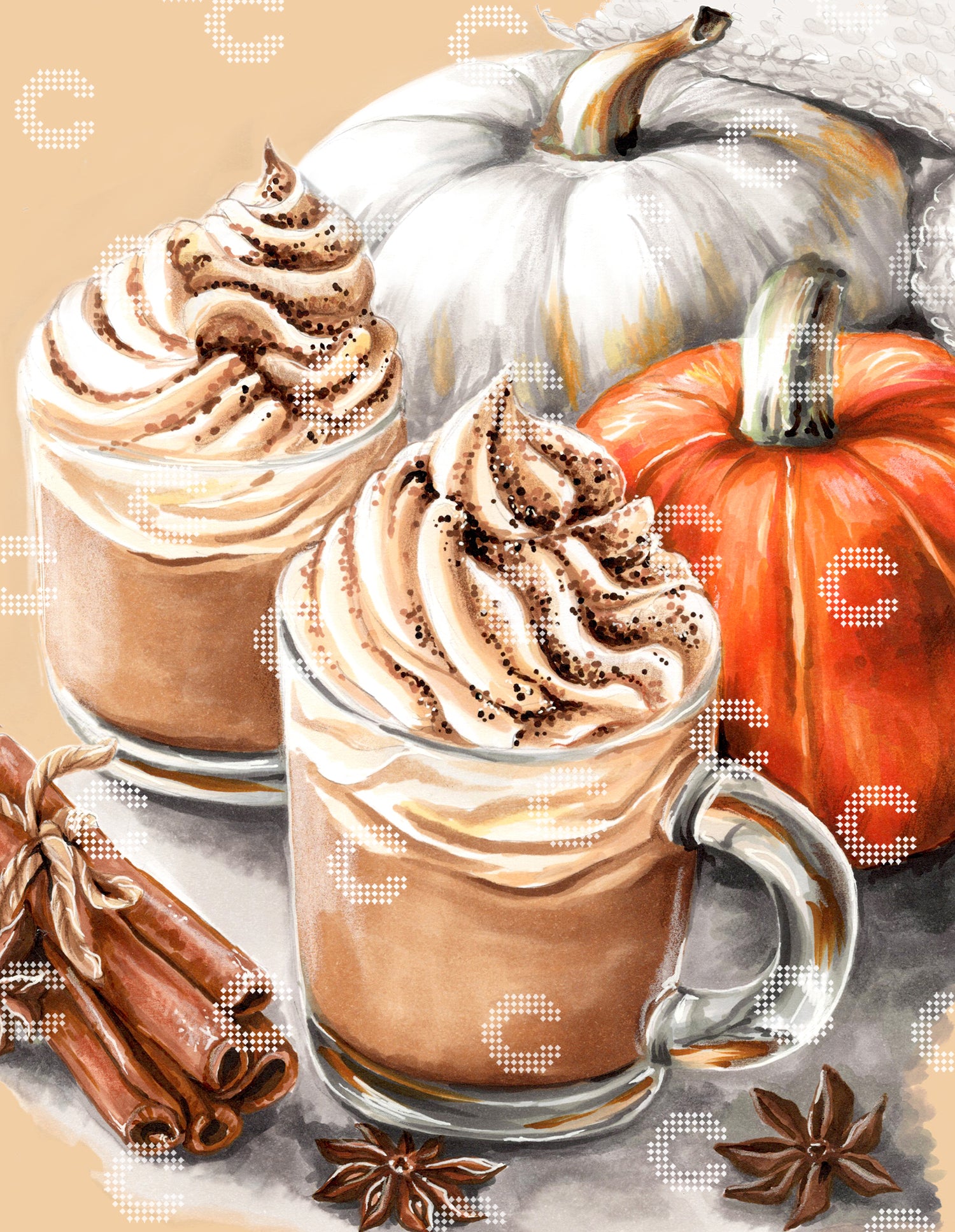 Diamond Painting Kürbis Motiv mit Pumpkin Latte und Herbstdekoration