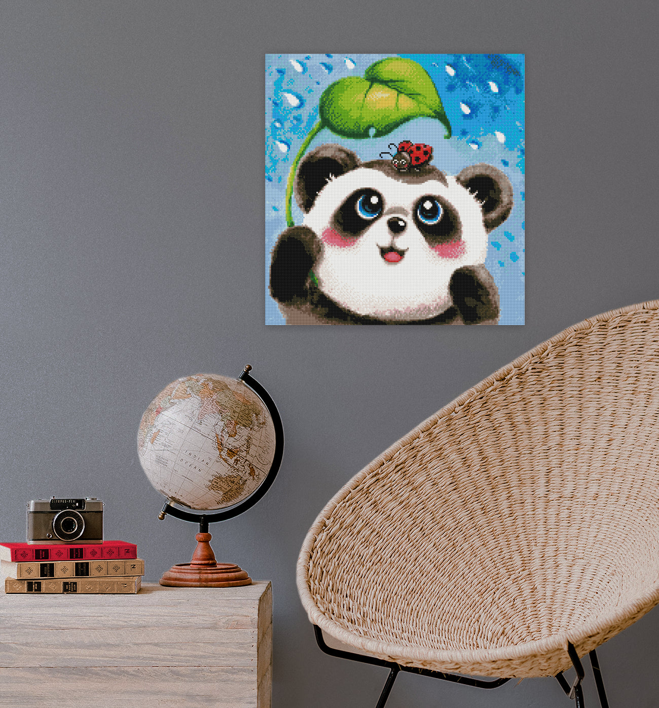 Diamond Painting Pandabär mit Marienkäfer als niedliche Wanddekoration im Kinder- oder Wohnzimmer
