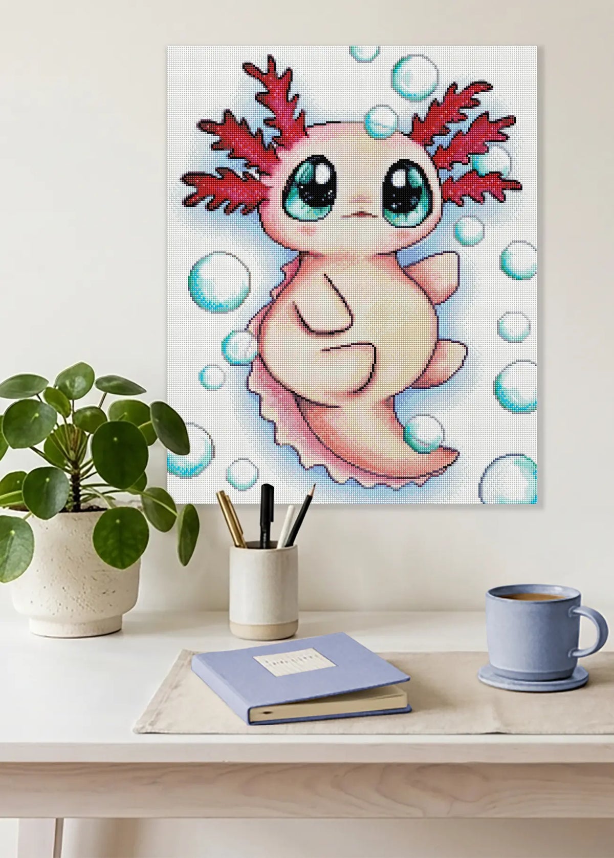 Diamond Painting Axolotl mit großen Augen als niedliche Wanddekoration im Kinder- oder Hobbyzimmer