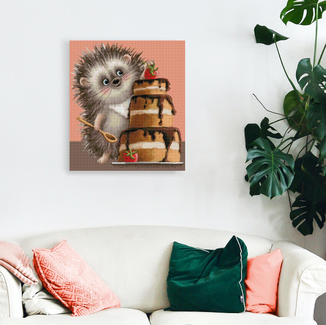 Diamond Painting Igel mit Geburtstagstorte als süße Küchendekoration oder Wanddekoration