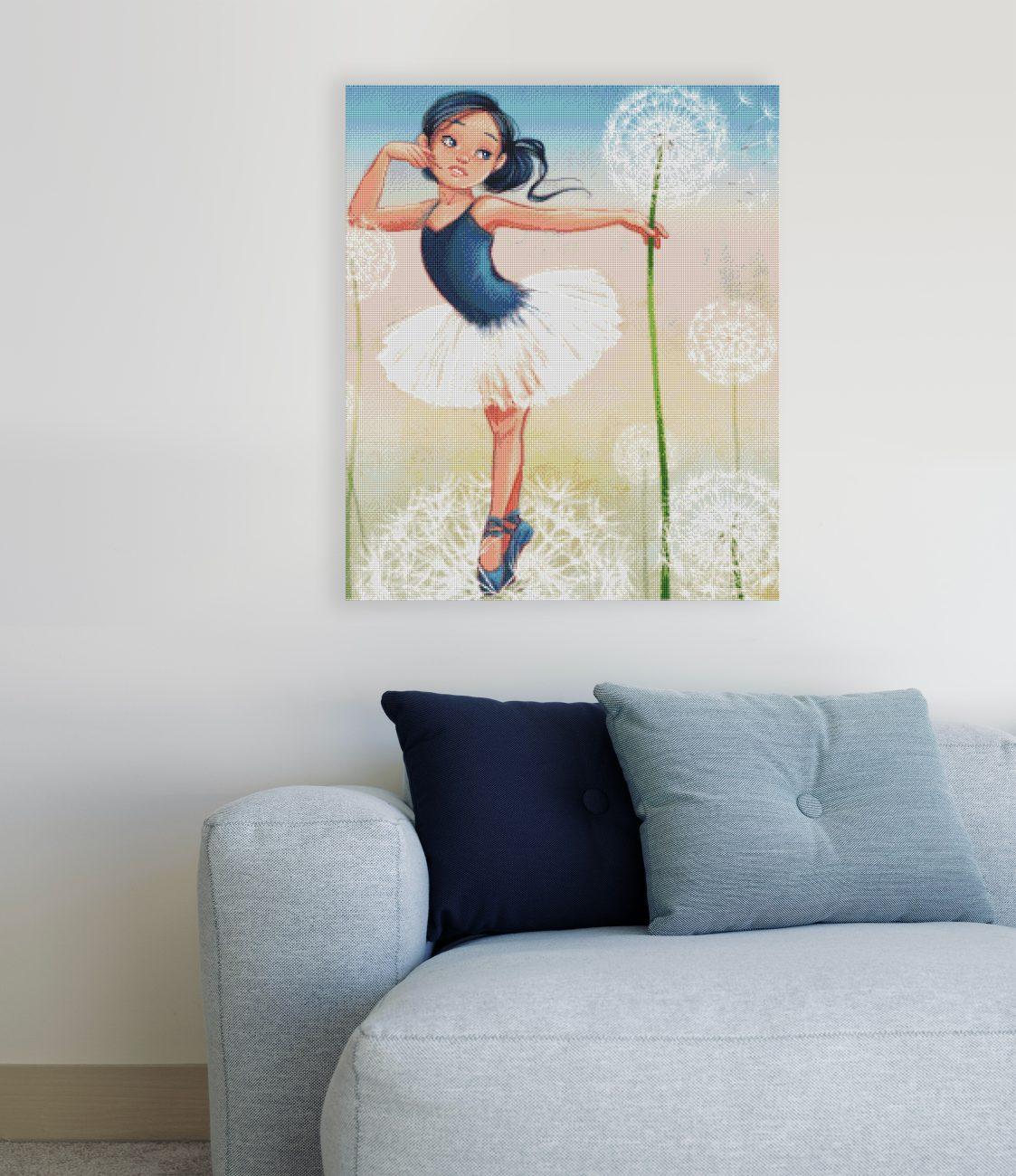 Diamond Painting Ballerina mit Pusteblumen als verträumte Wanddekoration für dein Zuhause
